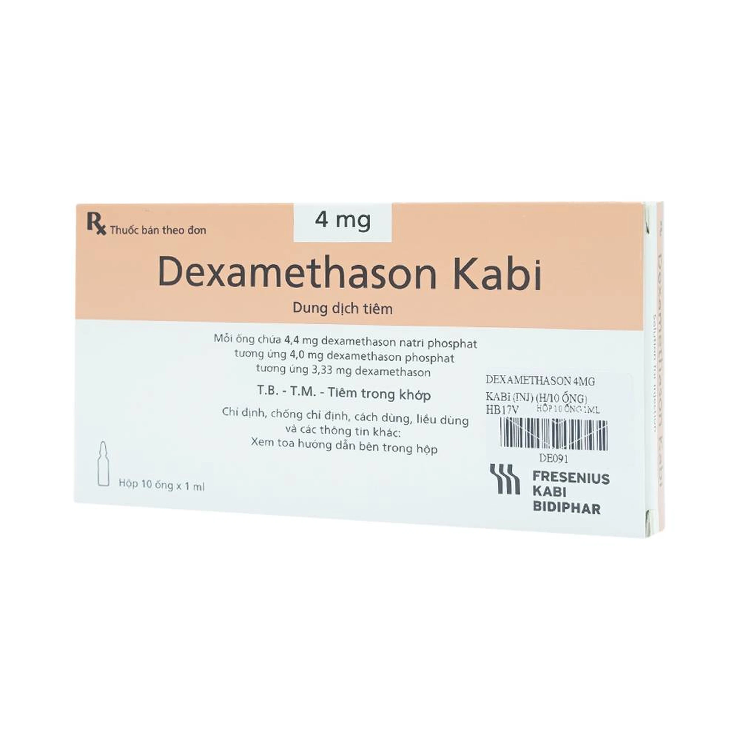 Thuốc Dexamethason Kabi 4mg dùng trong dị ứng nặng (10 ống)