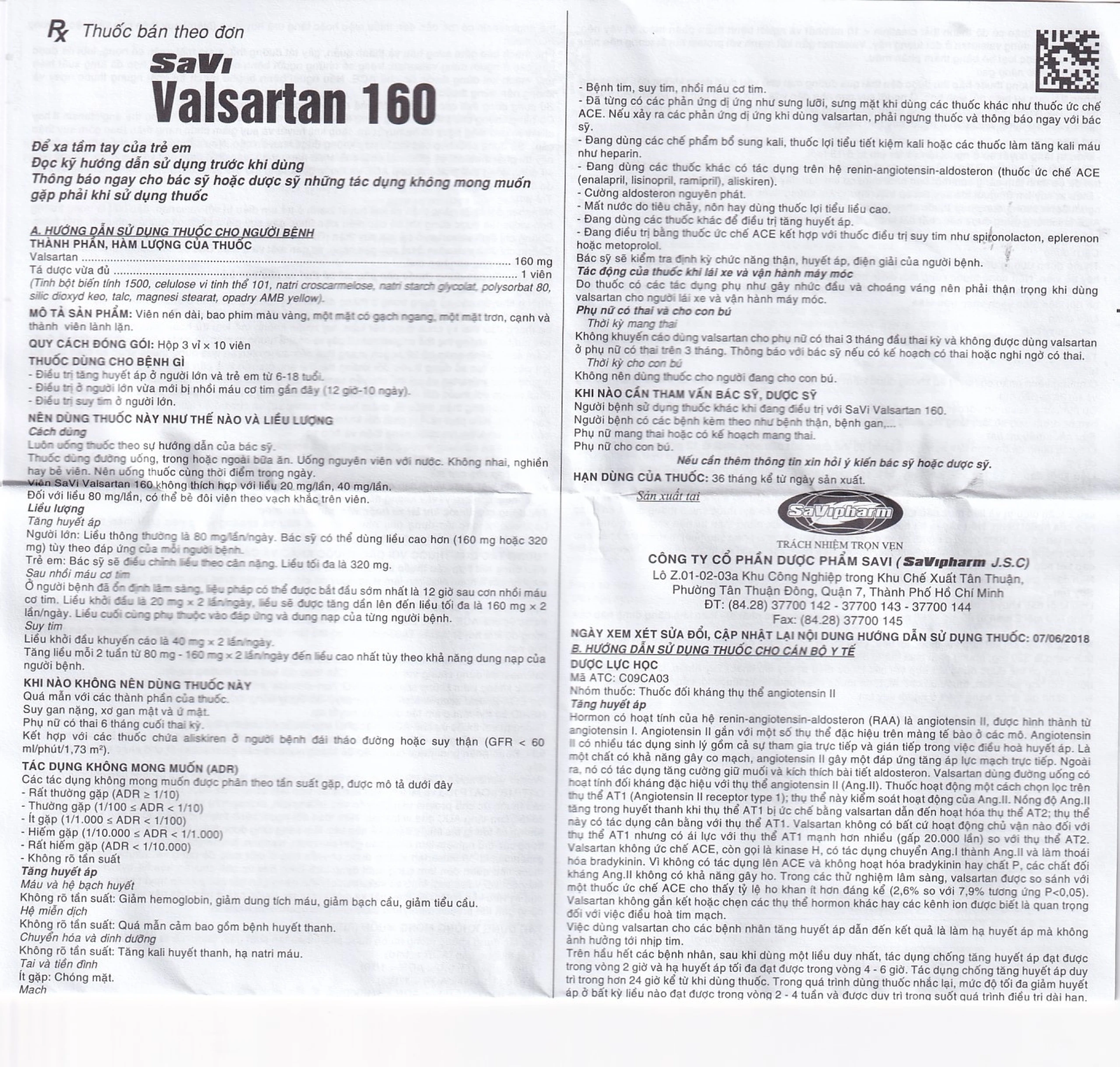 Thuốc Savi Valsartan 160 điều trị tăng huyết áp, nhồi máu cơ tim (3 vỉ x 10 viên)