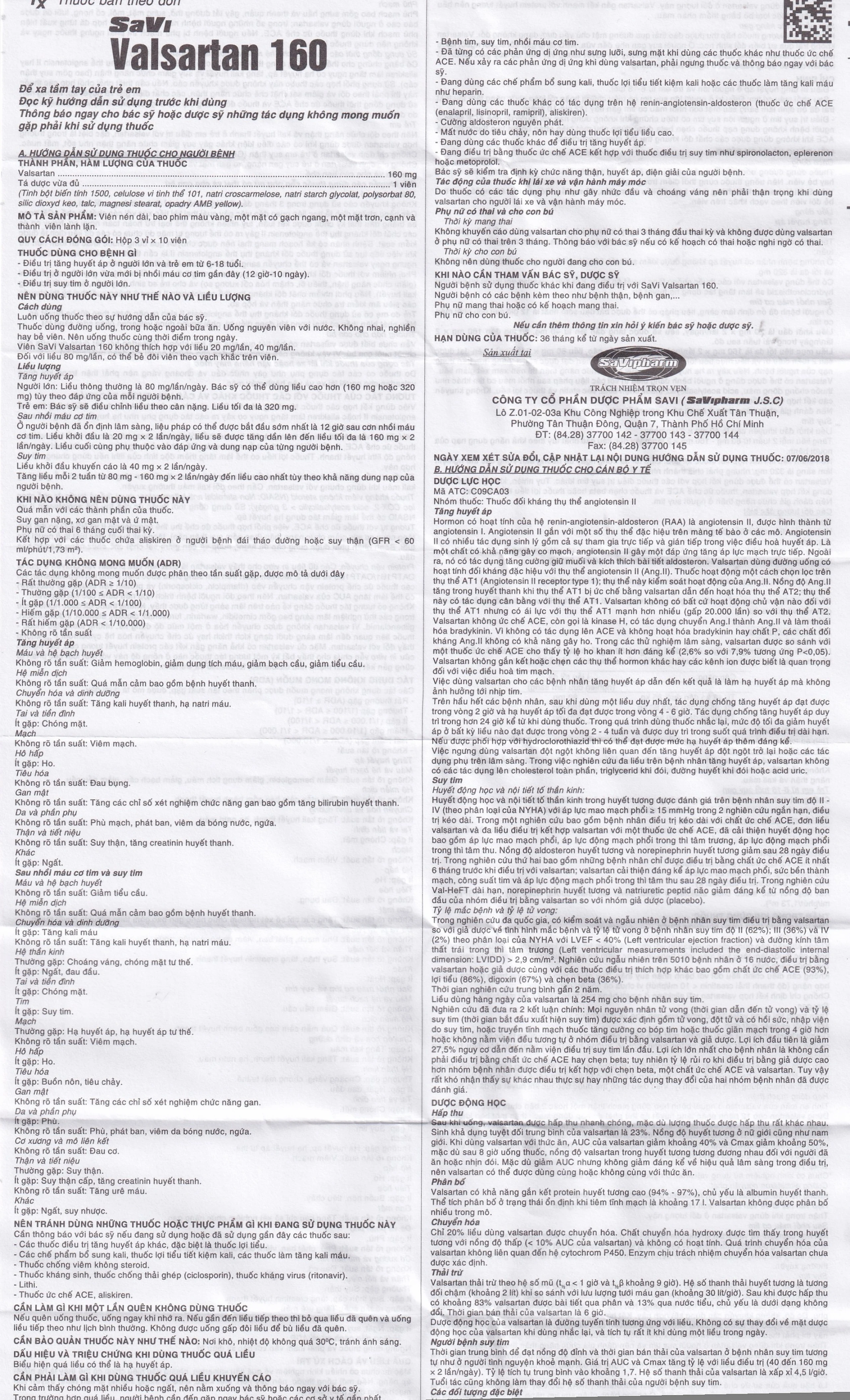 Thuốc Savi Valsartan 160 điều trị tăng huyết áp, nhồi máu cơ tim (3 vỉ x 10 viên)