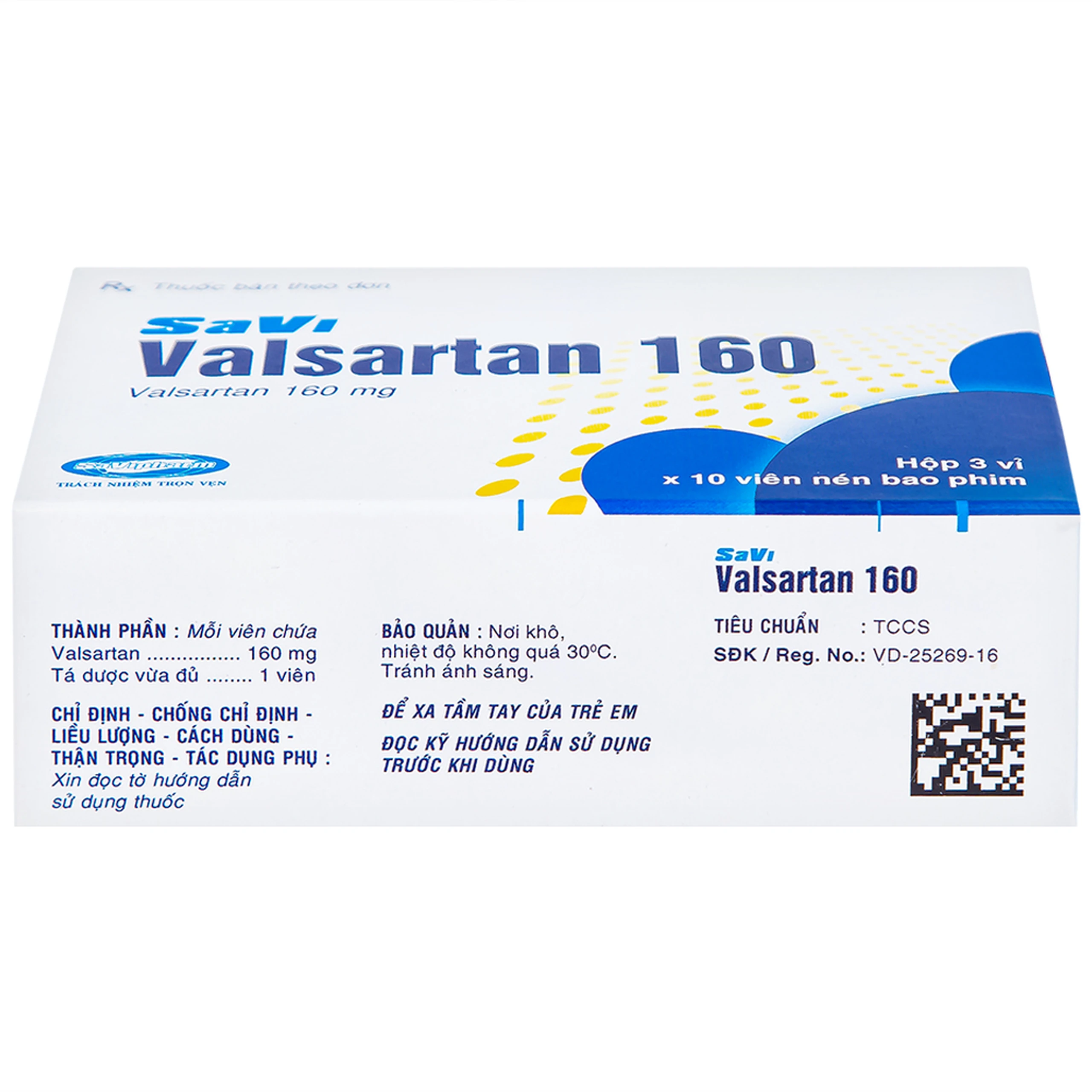 Thuốc Savi Valsartan 160 điều trị tăng huyết áp, nhồi máu cơ tim (3 vỉ x 10 viên)