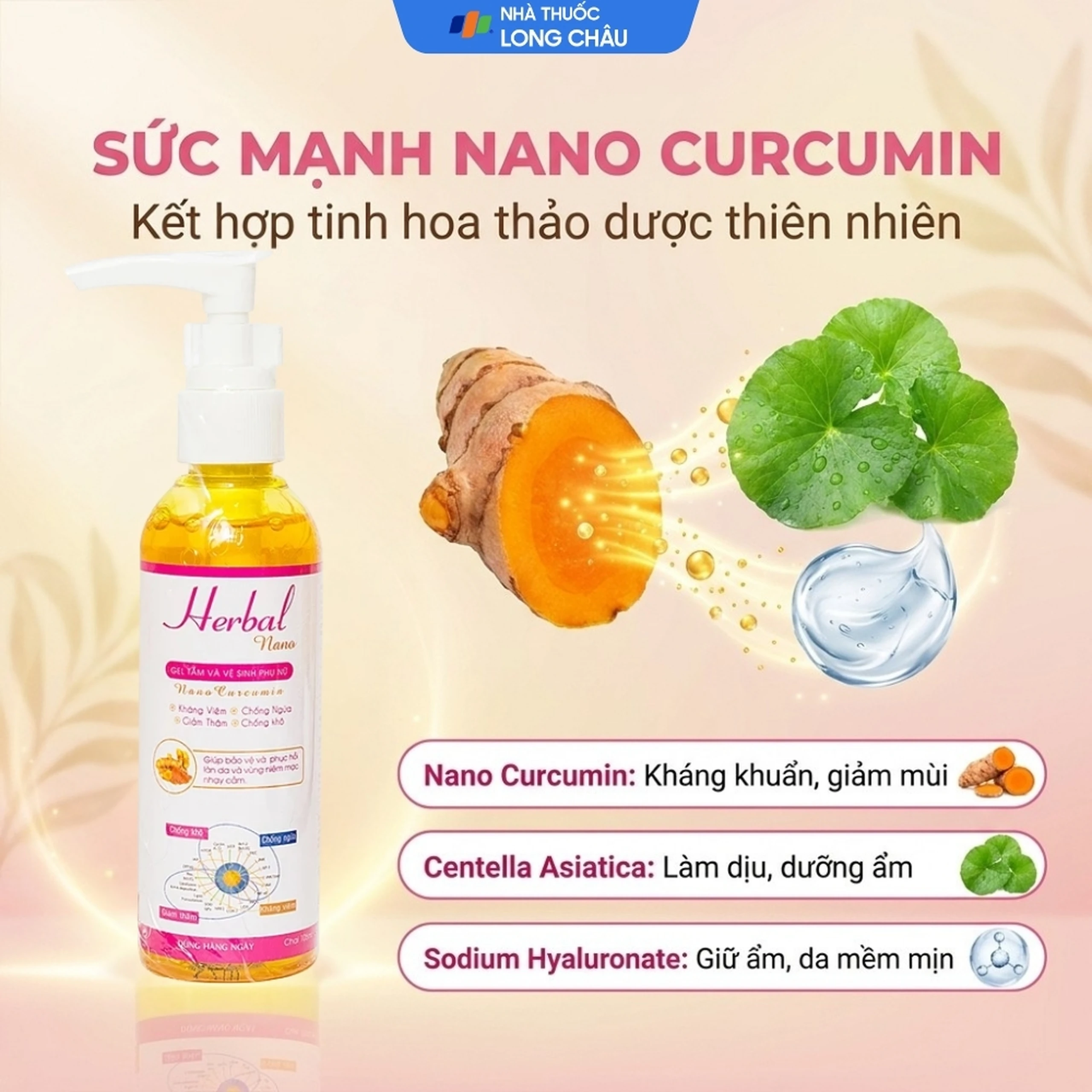 Gel vệ sinh phụ nữ Herbal Nano Vinapharma giúp vệ sinh, khử mùi, bảo vệ vùng kín (105g) 3