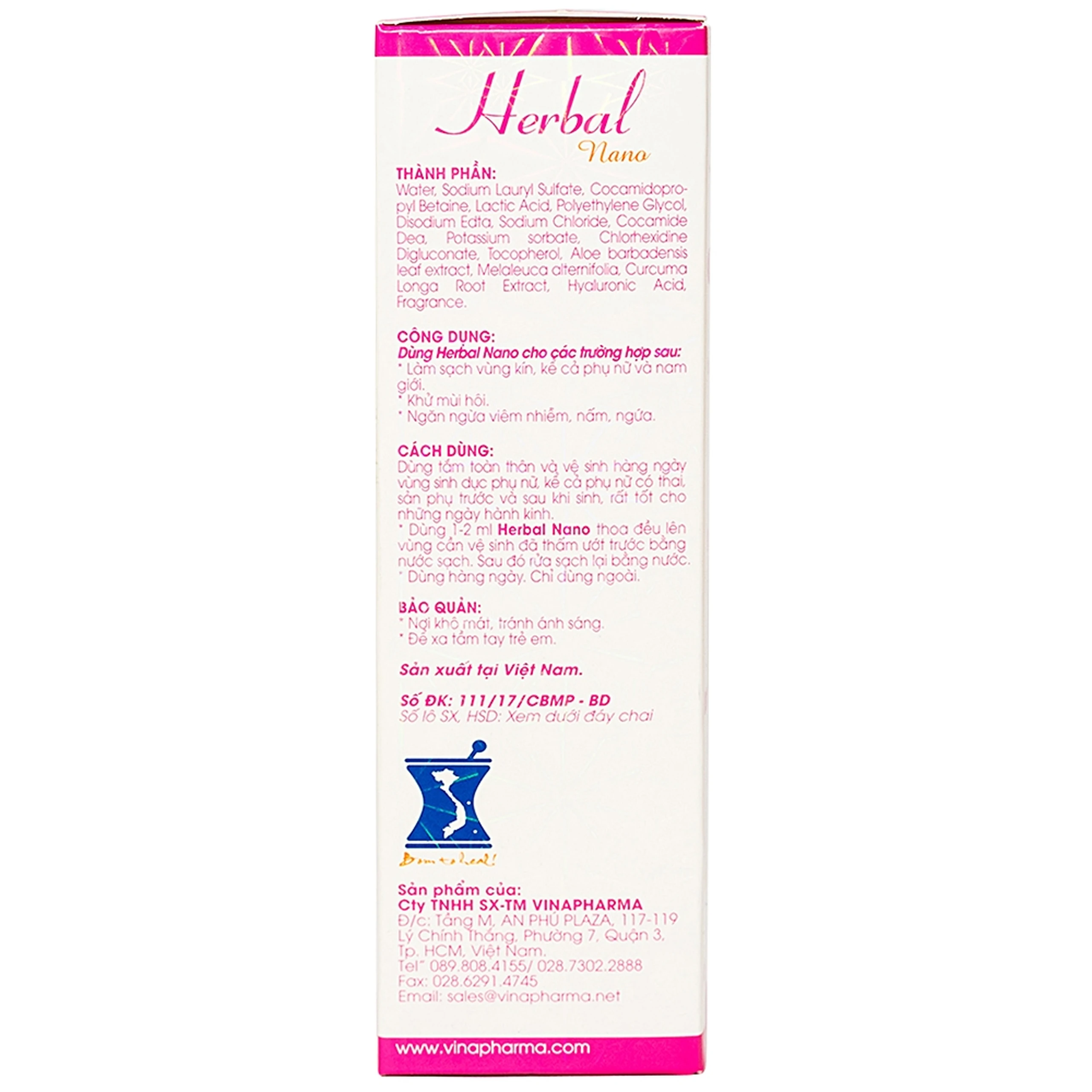 Gel vệ sinh phụ nữ Herbal Nano Vinapharma giúp vệ sinh, khử mùi, bảo vệ vùng kín (105g)