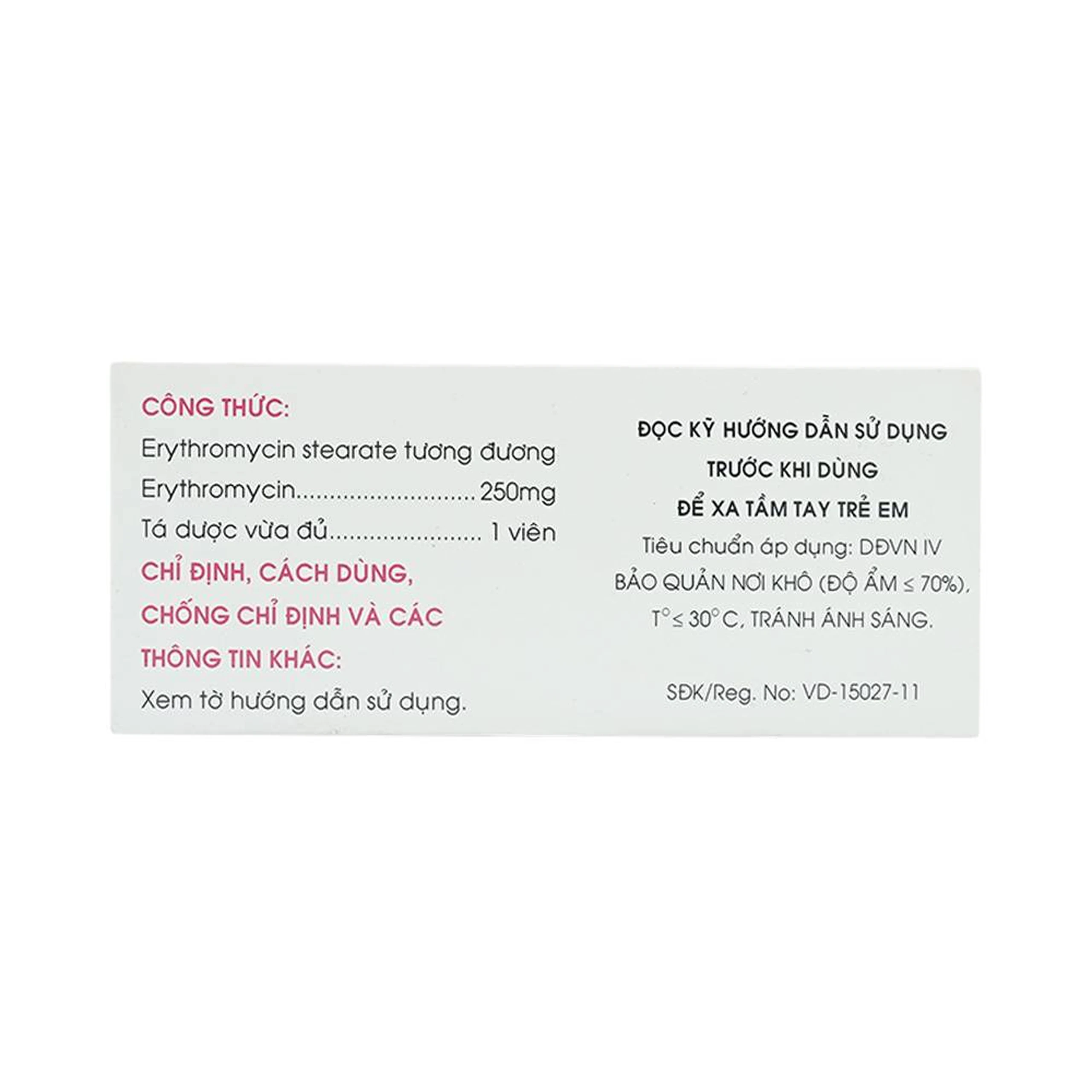 Thuốc Erythromycin 250mg Mekophar điều trị nhiễm khuẩn (10 vỉ x 10 viên)