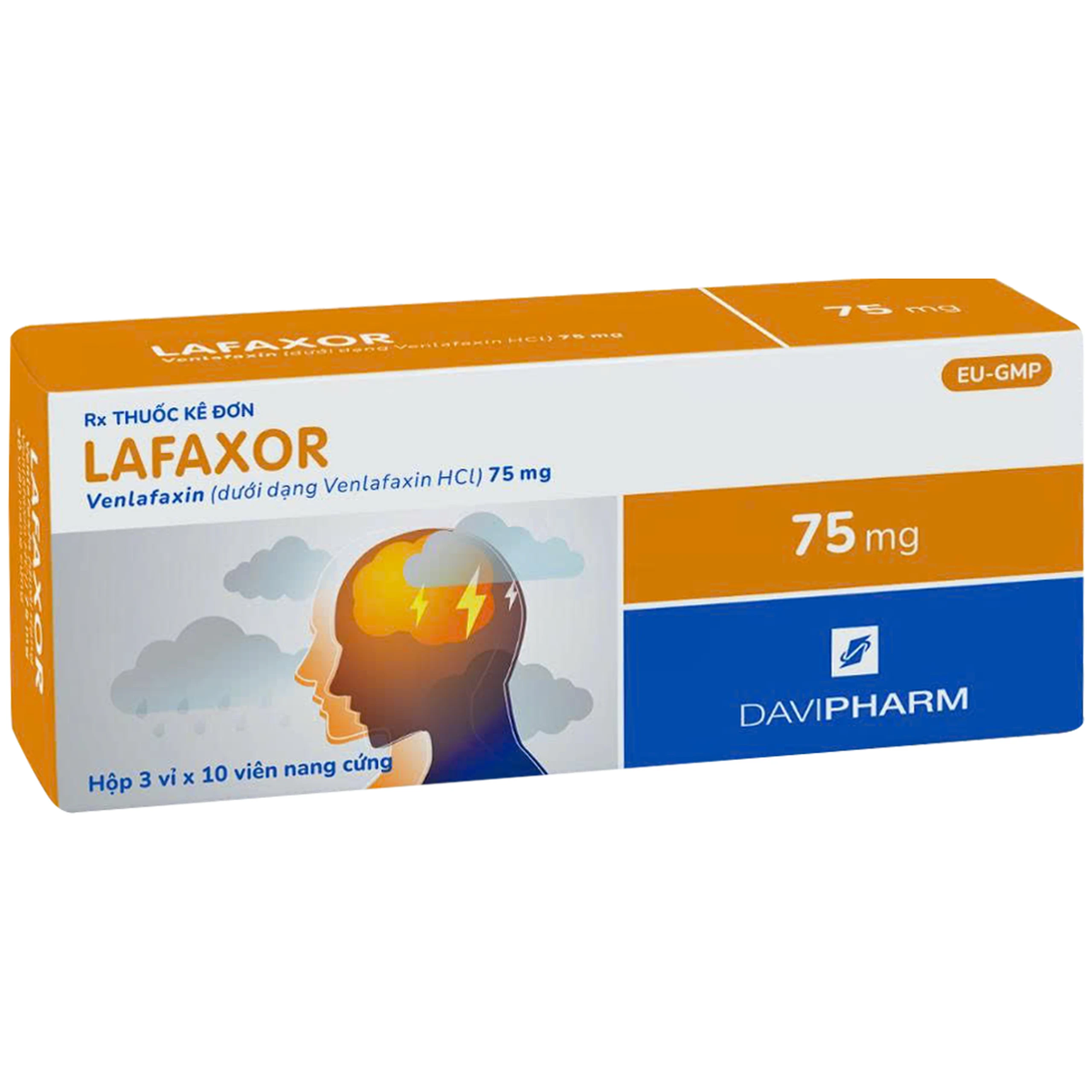 Viên nang cứng Lafaxor 75mg DaviPharm chống trầm cảm, lo âu (3 vỉ x 10 viên)