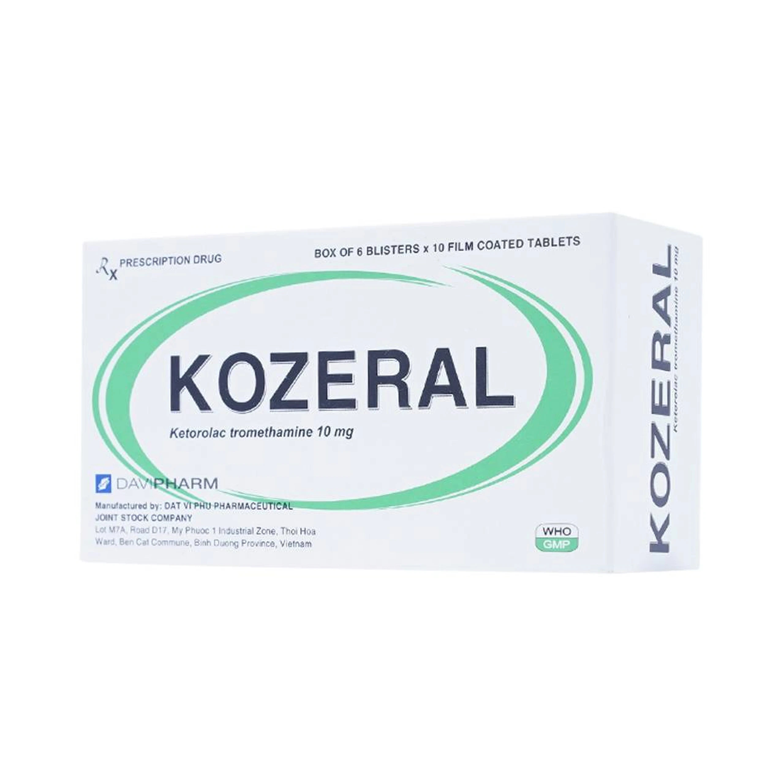 Viên nén Kozeral 10mg DaviPharm điều trị đau vừa tới nặng sau phẫu thuật (6 vỉ x 10 viên)