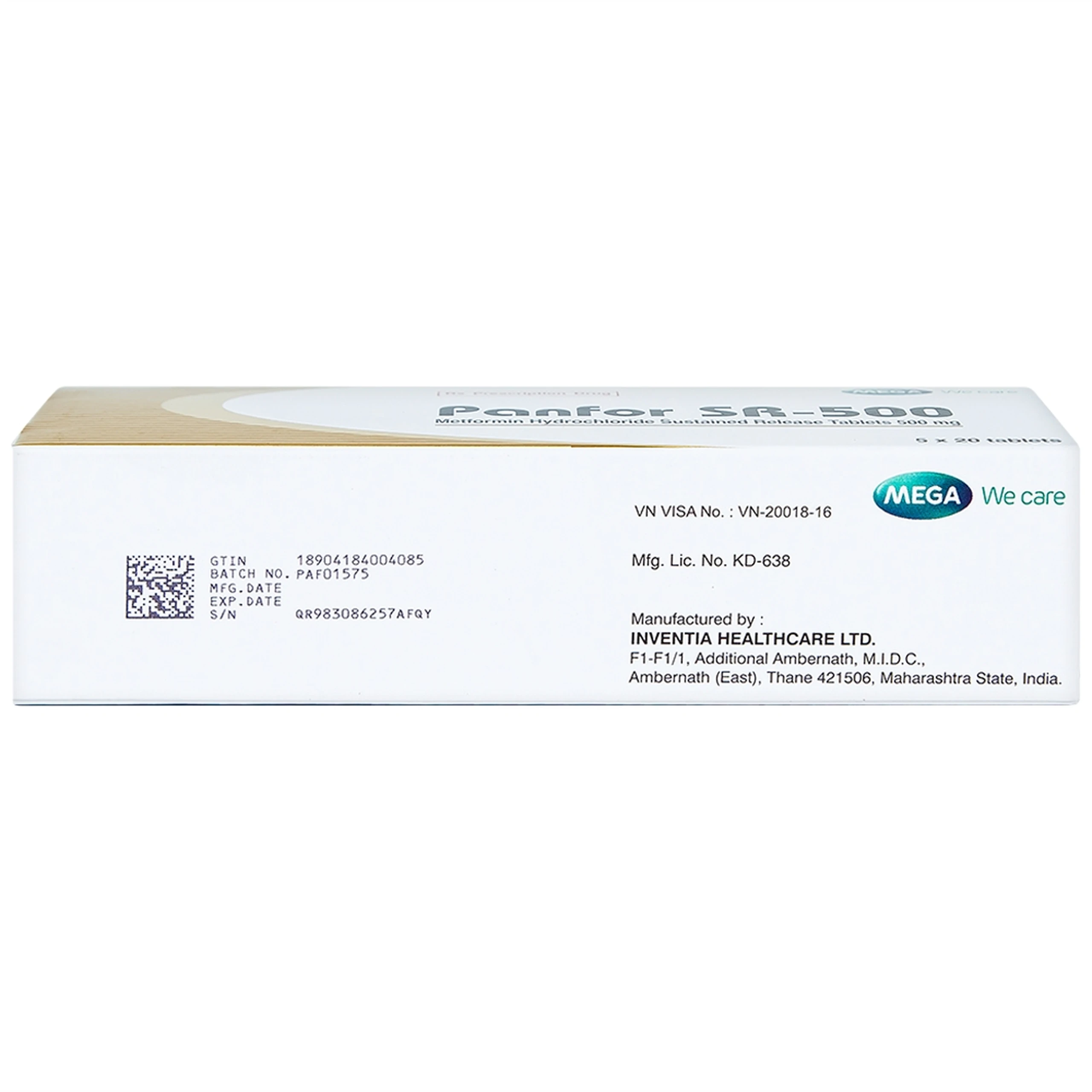 Viên nén Panfor SR-500 MEGA We Care điều trị bệnh đái tháo đường típ 2 (5 vỉ x 20 viên)