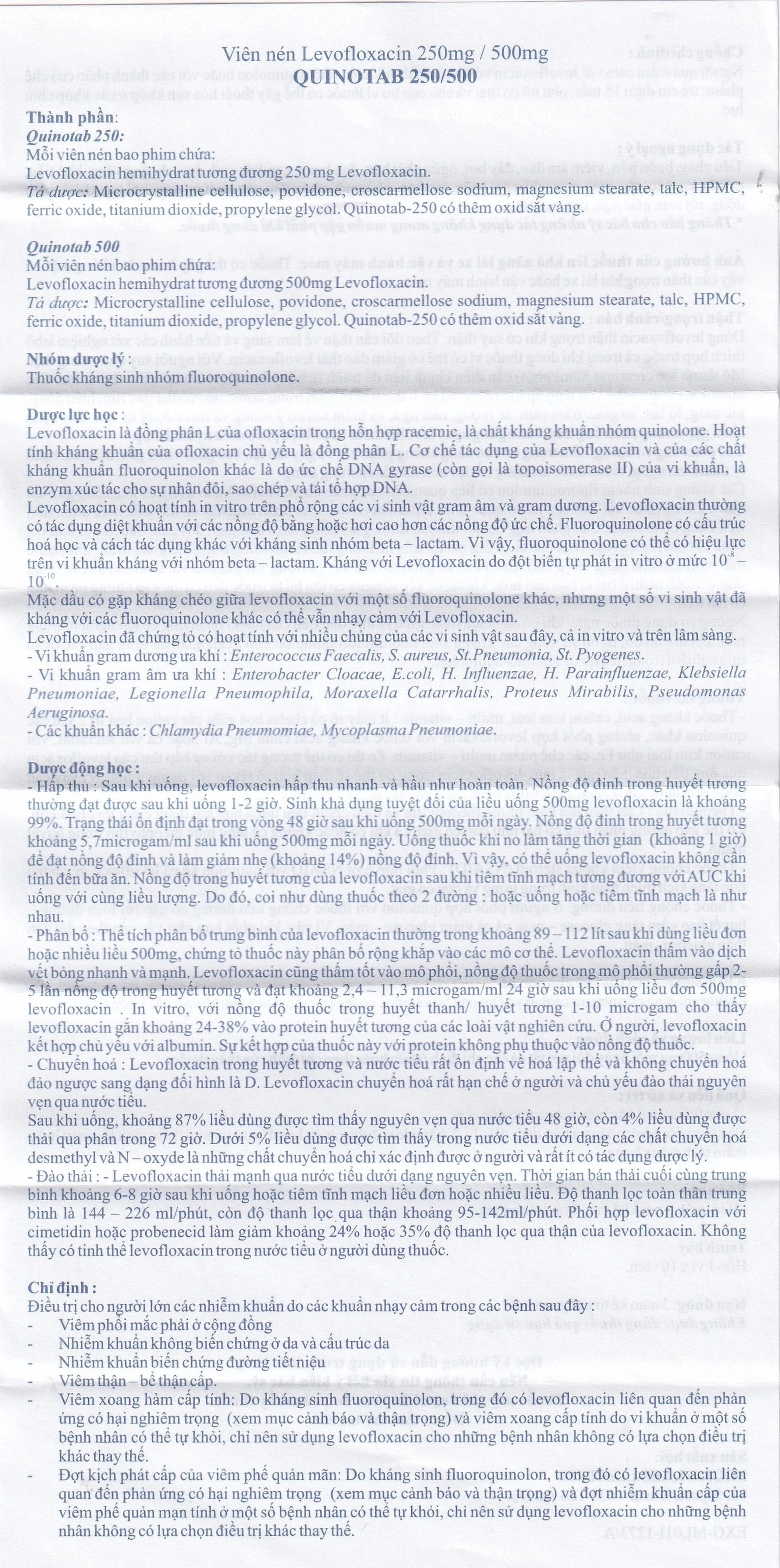 Thuốc Quinotab-500 Micro điều trị các chứng nhiễm trùng (1 vỉ x 10 viên) 