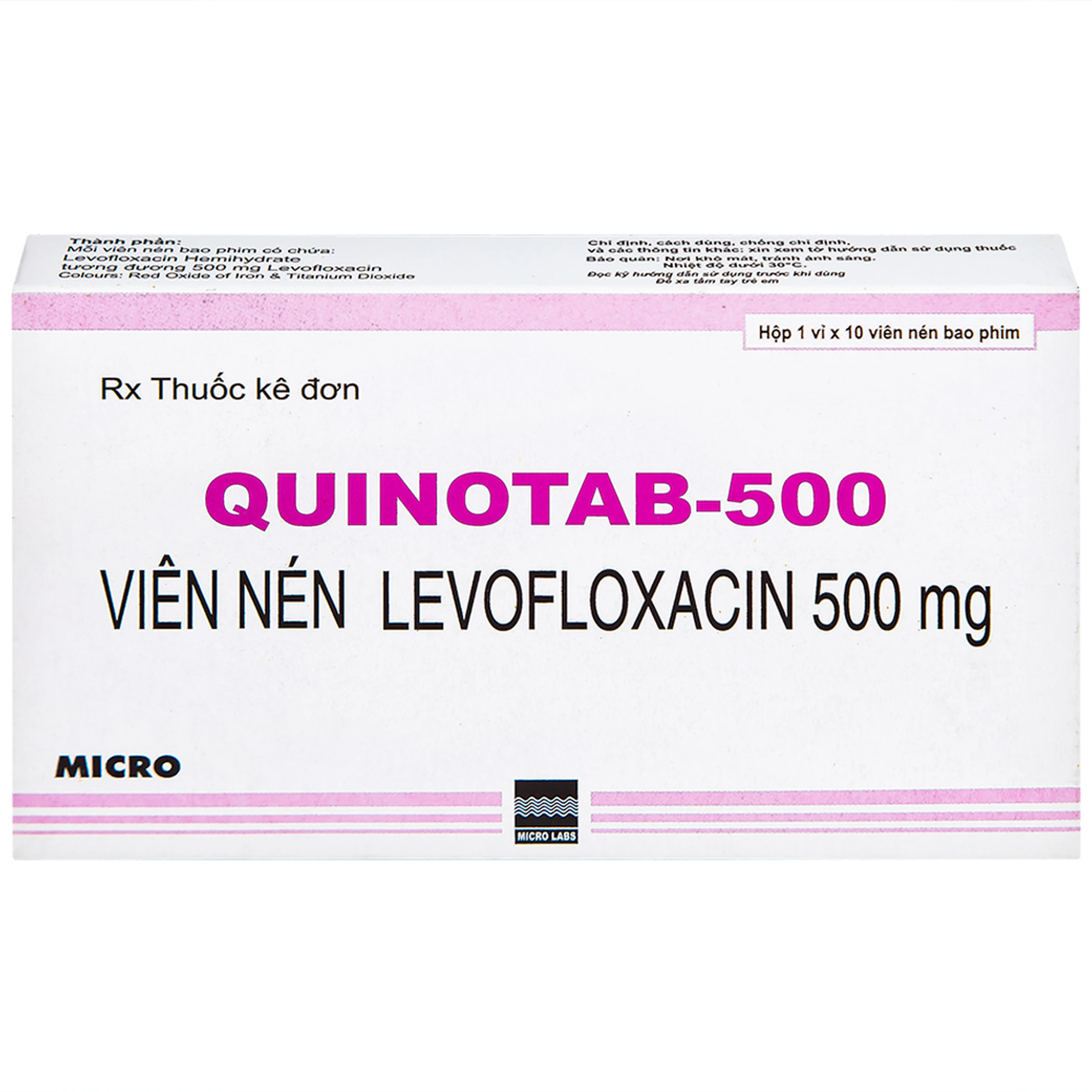 Thuốc Quinotab-500 Micro điều trị các chứng nhiễm trùng (1 vỉ x 10 viên) 