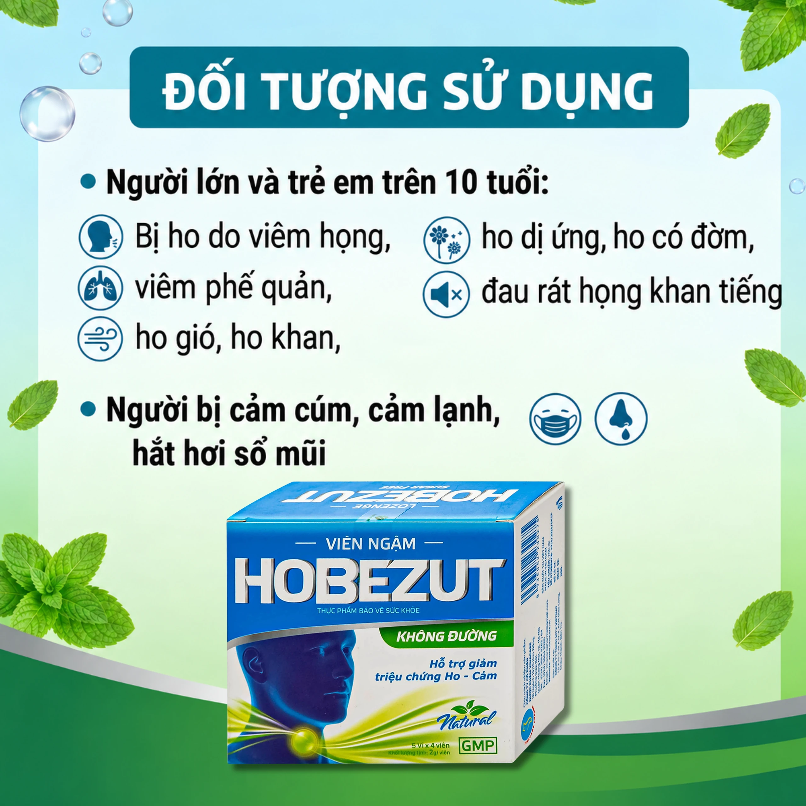 Viên ngậm Hobezut Vinacare không đường, giảm triệu chứng ho cảm (5 vỉ x 4 viên) 4