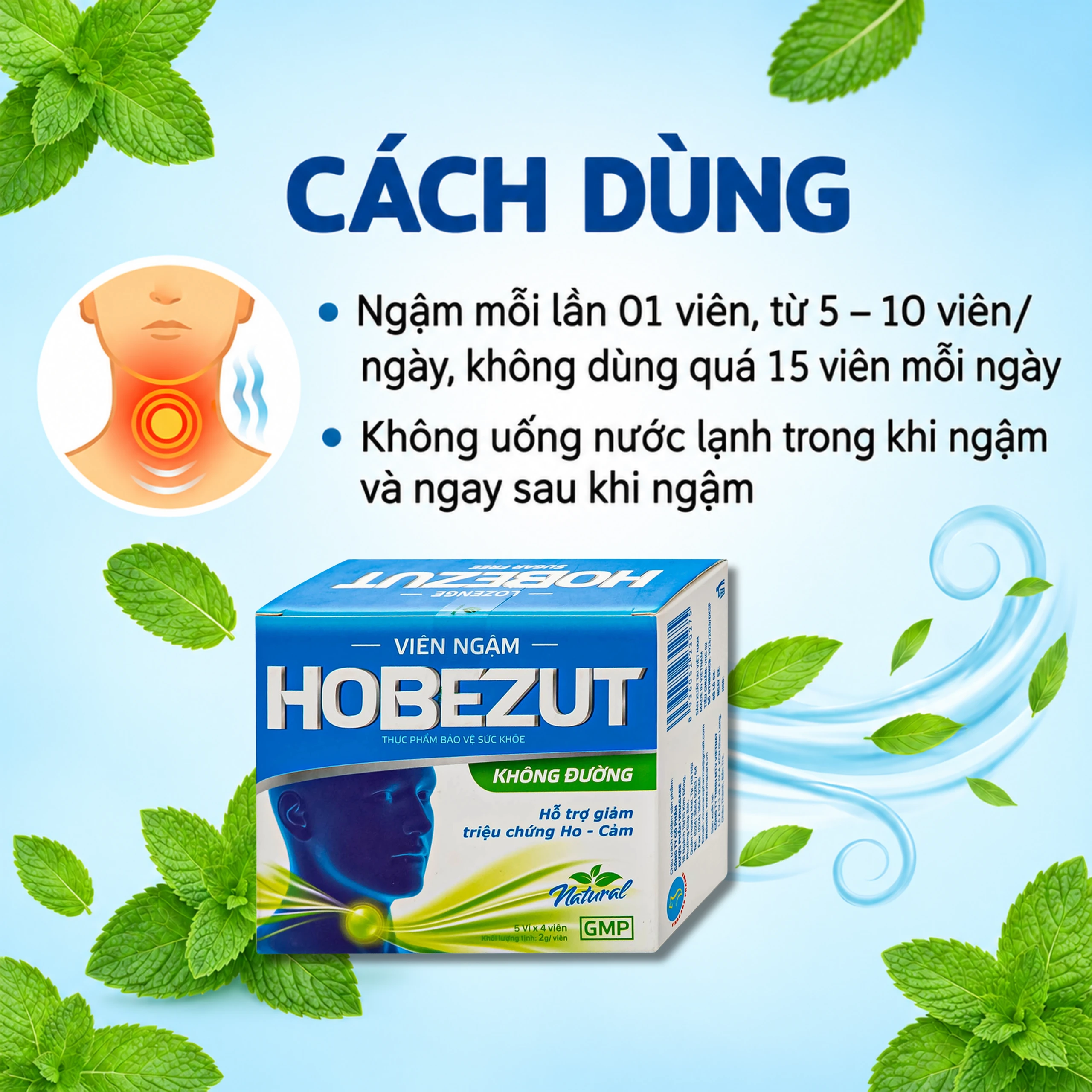 Viên ngậm Hobezut Vinacare không đường, giảm triệu chứng ho cảm (5 vỉ x 4 viên) 5