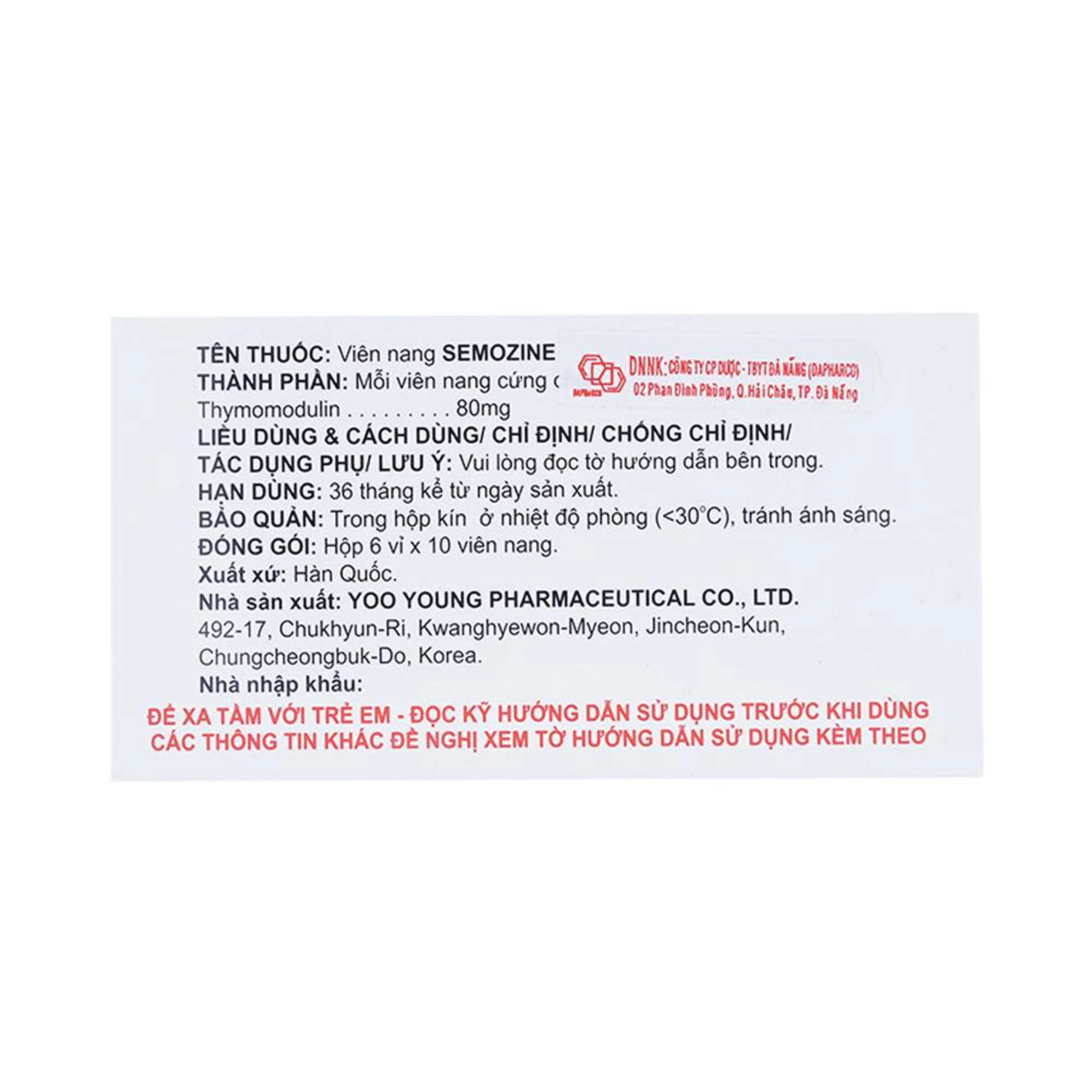 Thuốc Semozine Capsule 80mg YooYuong hỗ trợ dự phòng tái phát nhiễm khuẩn hô hấp (6 vỉ x 10 viên)
