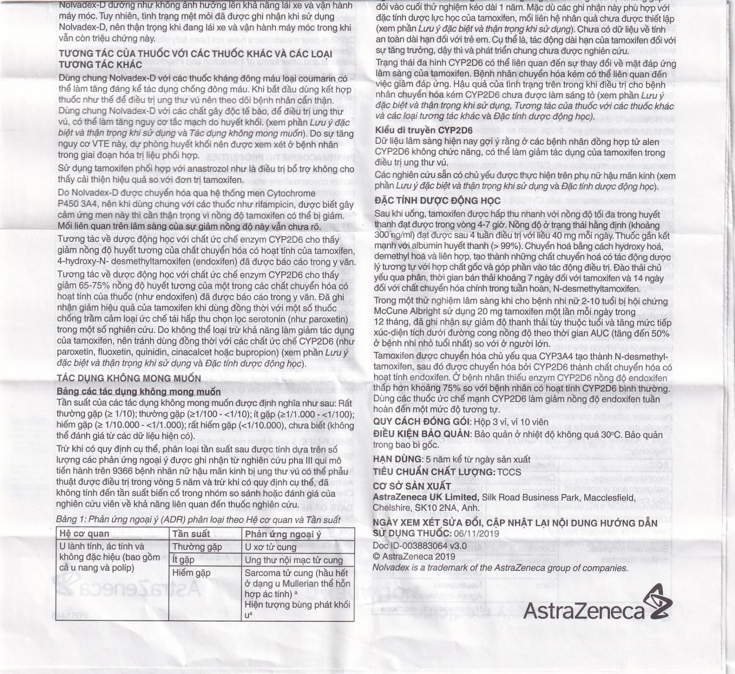 Thuốc Nolvadex-D 20mg AstraZeneca điều trị ung thư vú (3 vỉ x 10 viên)