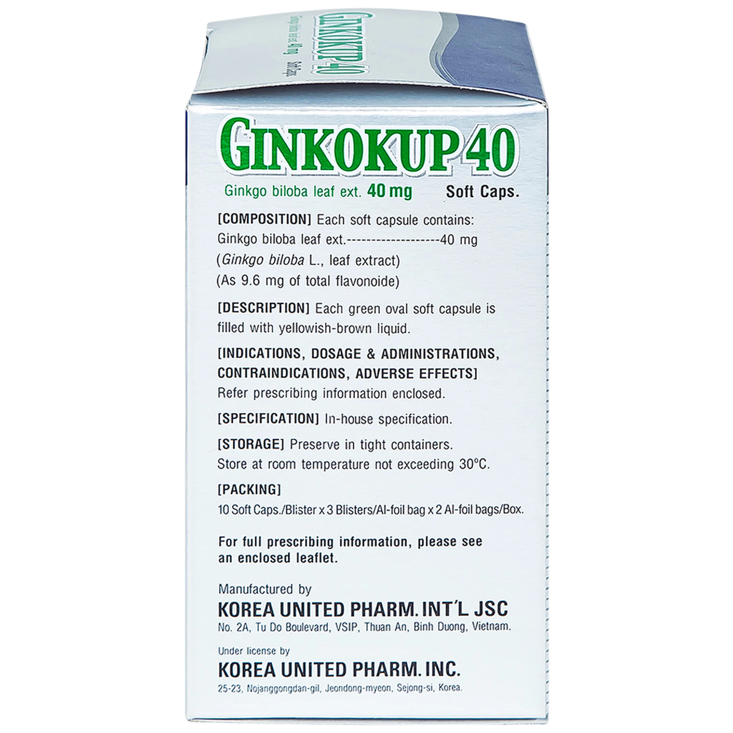 Thuốc Ginkokup 40 Korea United điều trị bệnh sa sút trí tuệ, bệnh Alzheimer, rối loạn mạch máu não (6 vỉ x 10 viên)