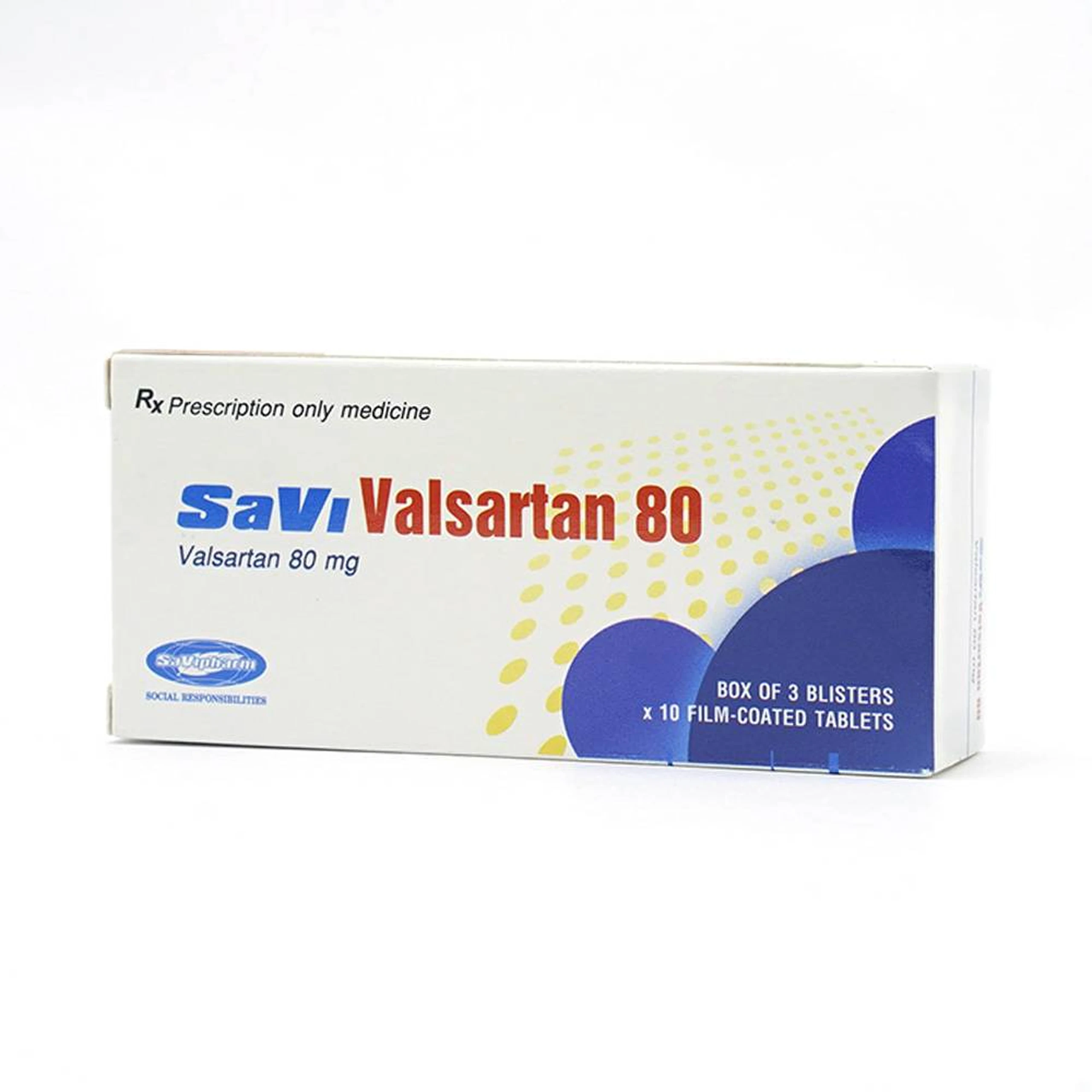 Thuốc Savi Valsartan 80 điều trị tăng huyết áp, nhồi máu cơ tim (3 vỉ x 10 viên)