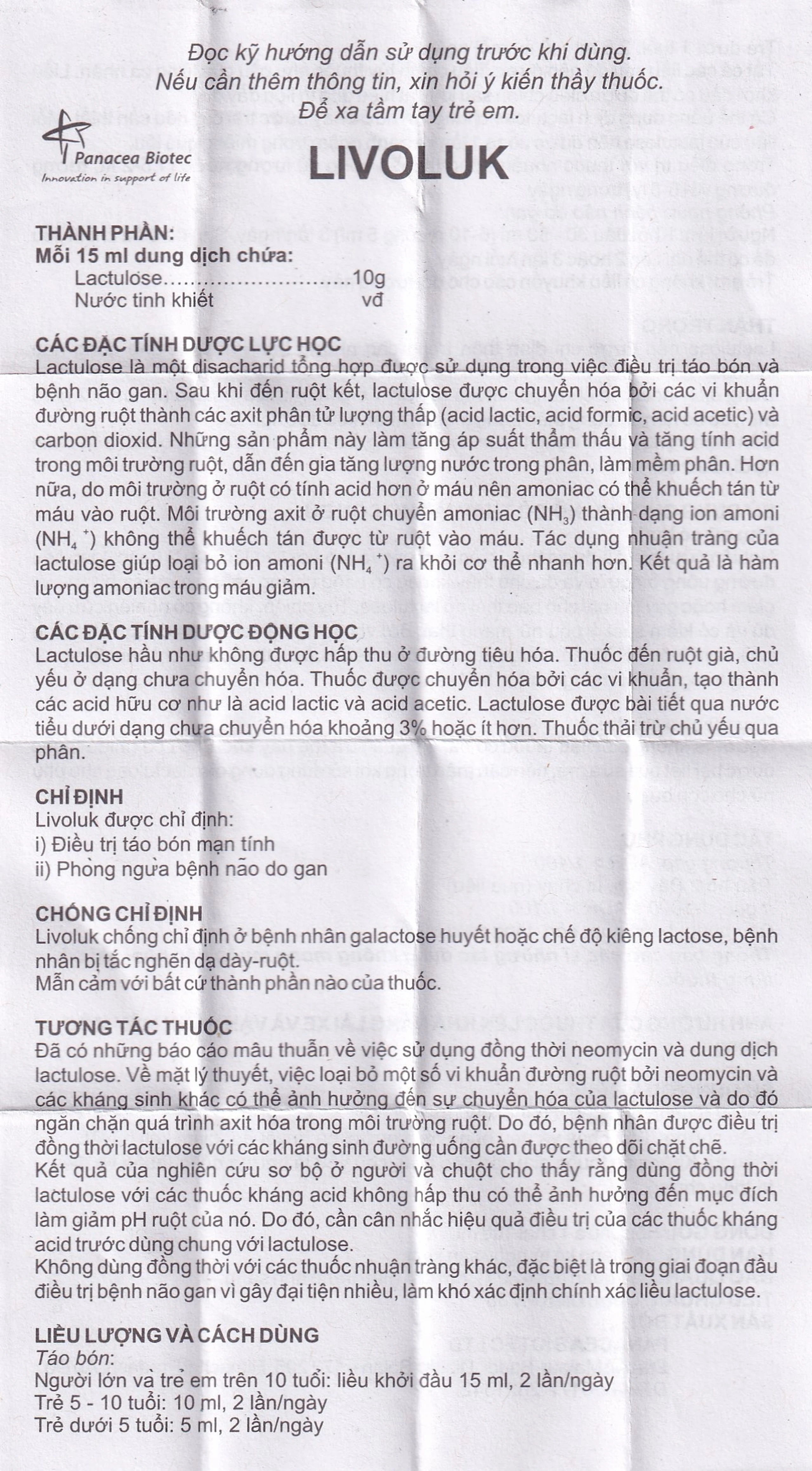 Thuốc Livoluk Pancea Biotec điều trị táo bón, phòng ngừa bệnh não go gan (100 ml)