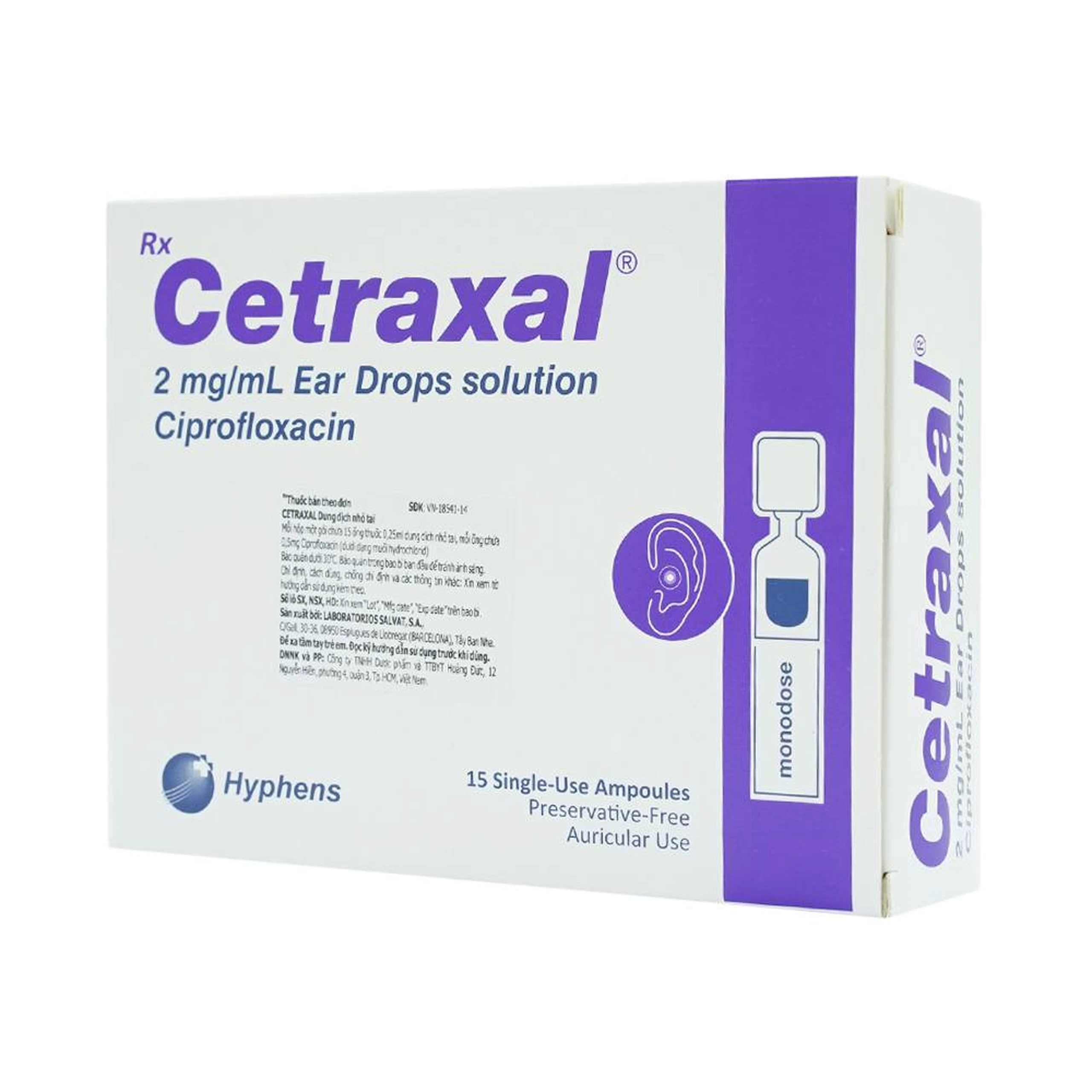 Dung dịch nhỏ tai Cetraxal Salvat điều trị viêm tai ngoài cấp tính (15 ống)