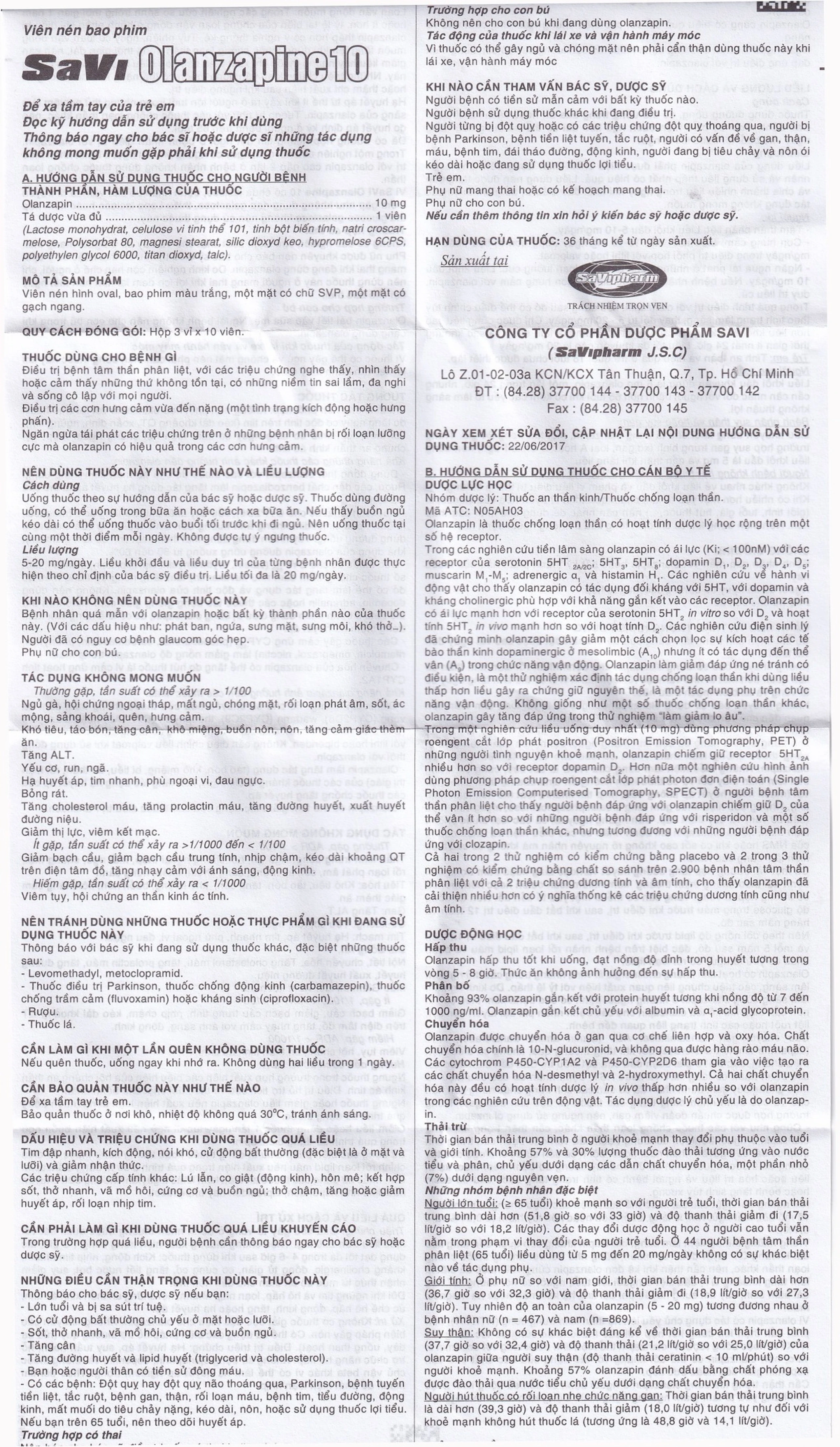 Thuốc Savi Olanzapine 10 điều trị bệnh tâm thần phân liệt (3 vỉ x 10 viên)