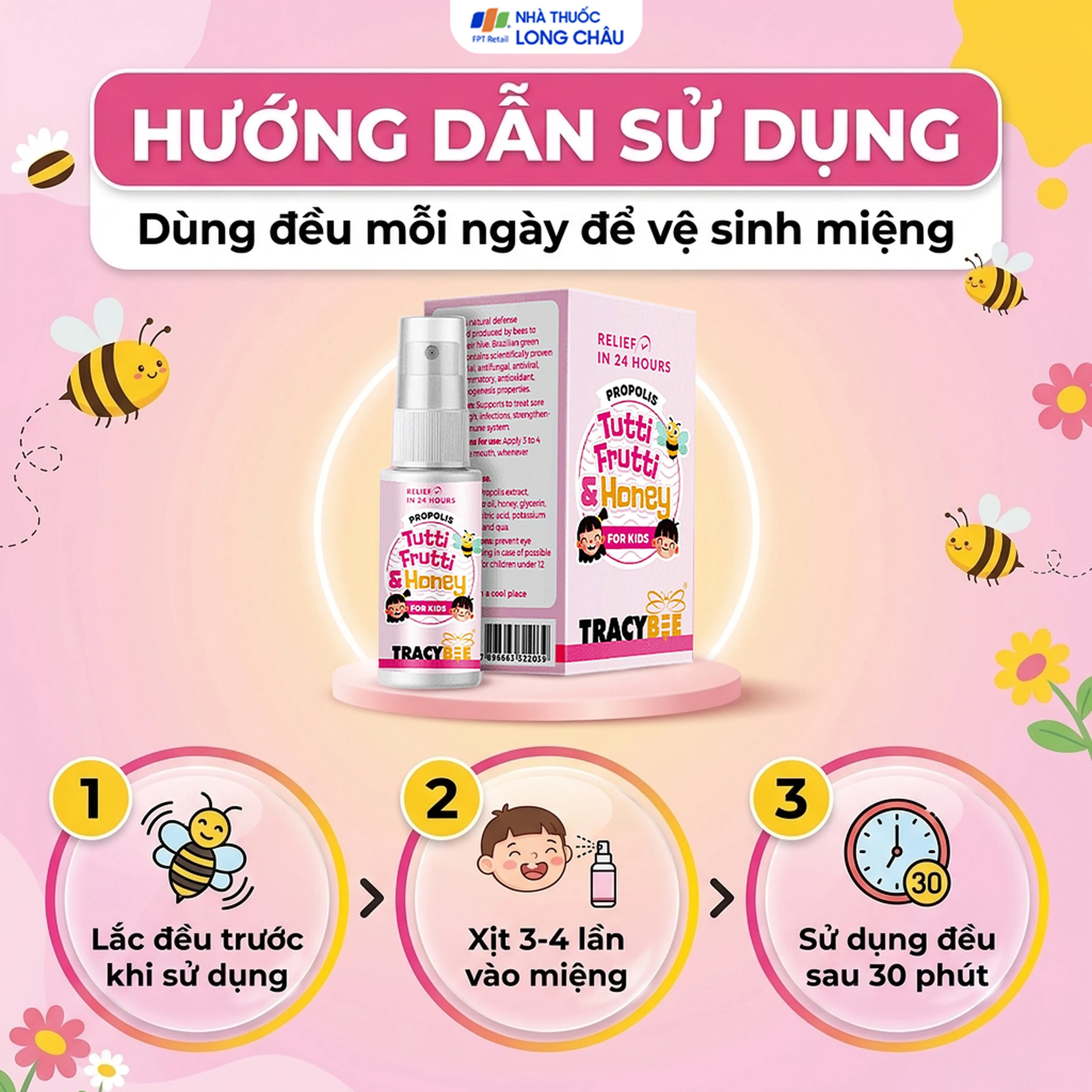 Keo ong giúp giảm đau viêm họng ho do nhiễm khuẩn Tracybee Propolis Tutti Frutti & Honey vị trái cây (30ml) 6