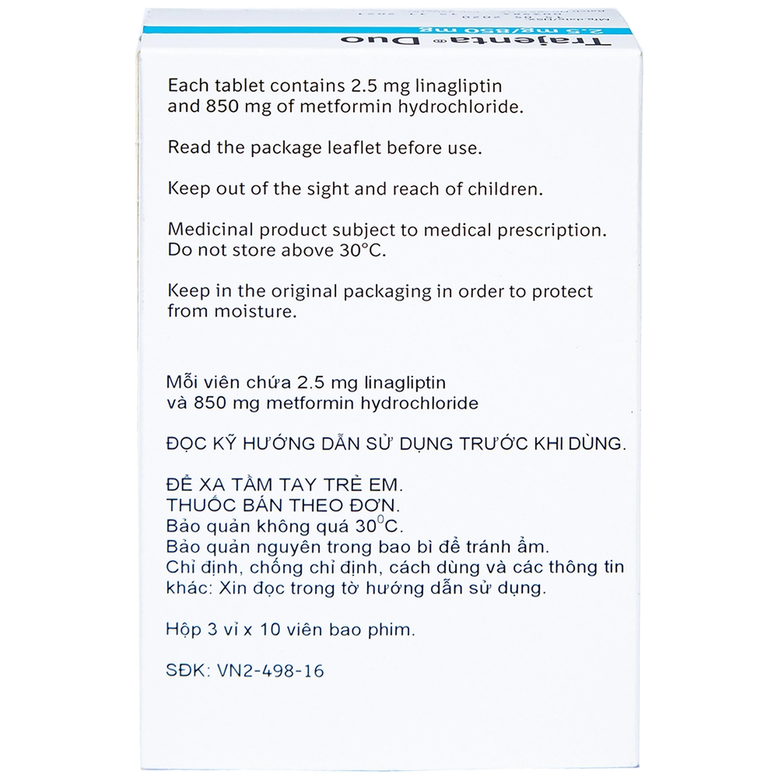 Thuốc Trajenta Duo 2.5mg/850mg Boehringer điều trị đái tháo đường típ 2 (30 viên)