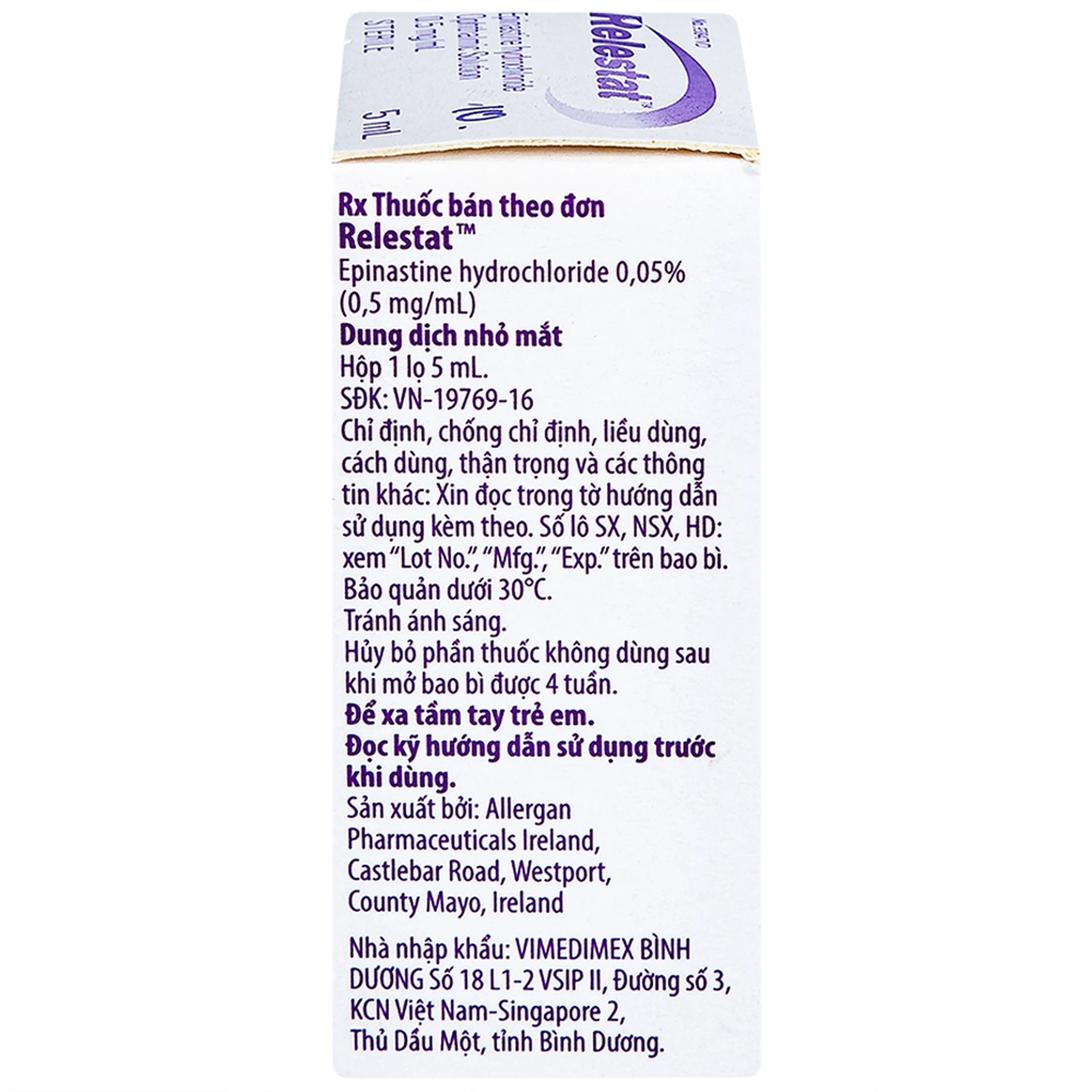 Dung dịch Relestat Allergan điều trị và phòng ngừa ngứa mắt (5ml)