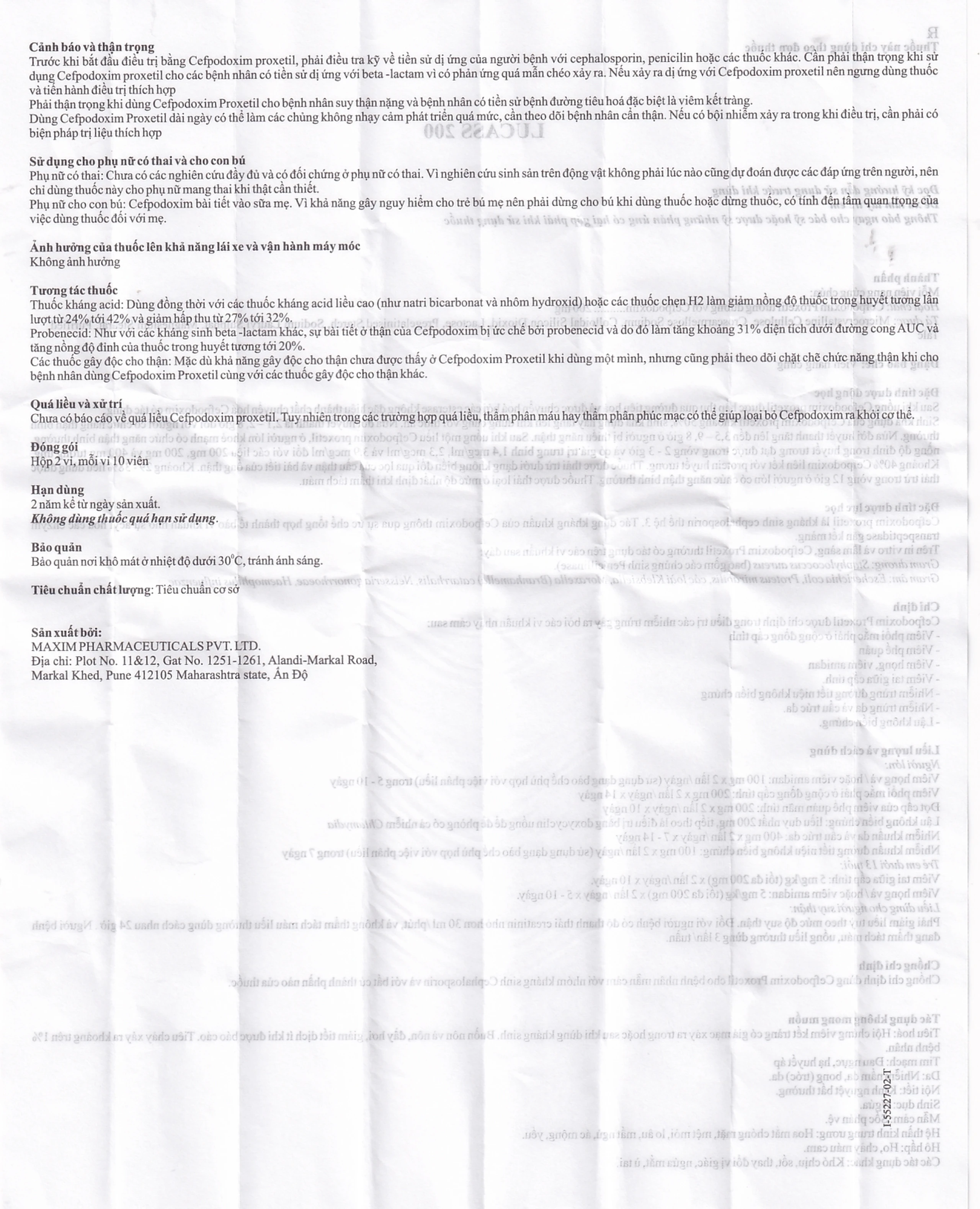 Thuốc Lucass 200 Maxim điều trị viêm phổi, viêm phế quản, viêm họng (2 vỉ x 10 viên)