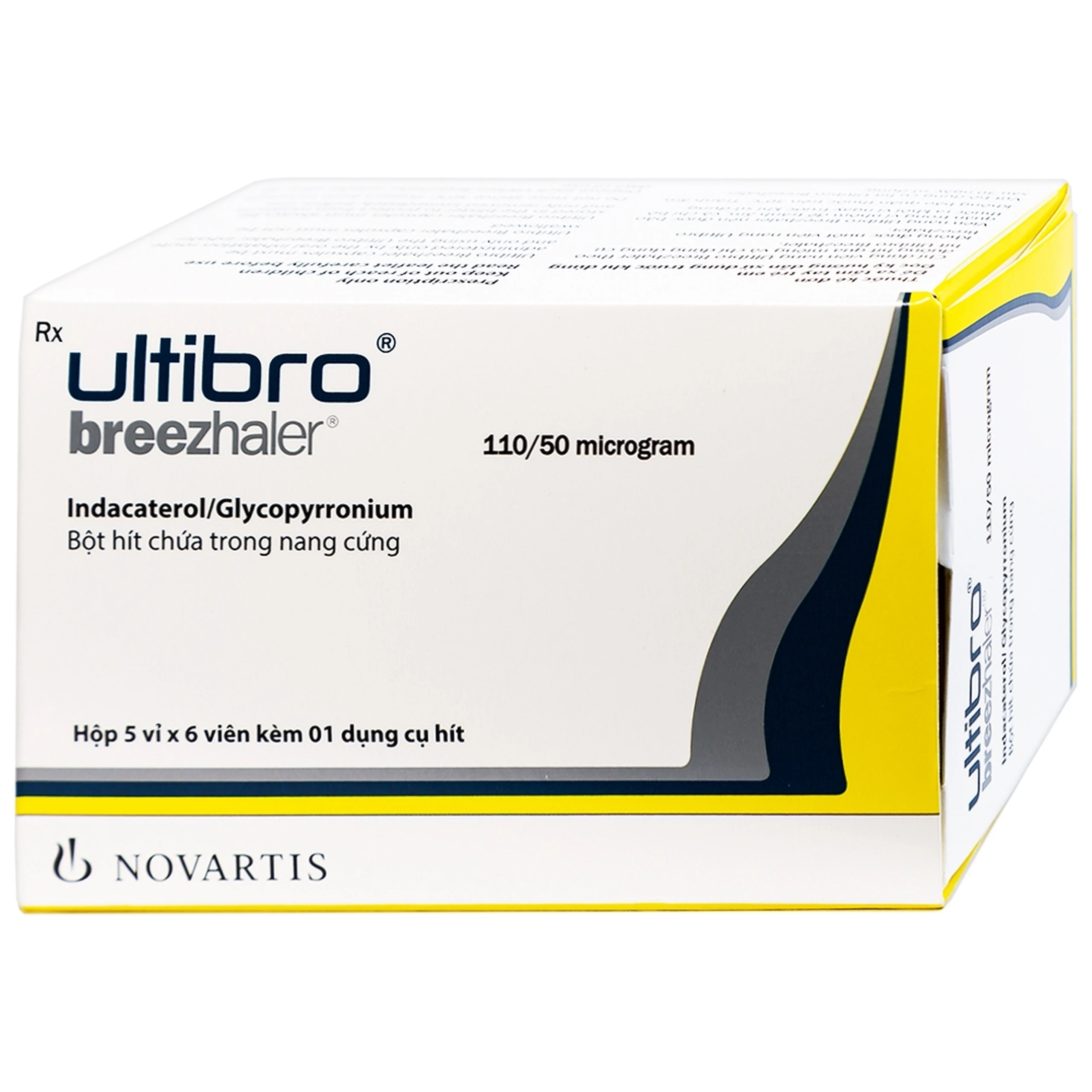 Thuốc Ultibro Breezhaler Novartis điều trị giảm triệu chứng bệnh phổi mạn tính tắc nghẽn (5 vỉ x 6 viên)