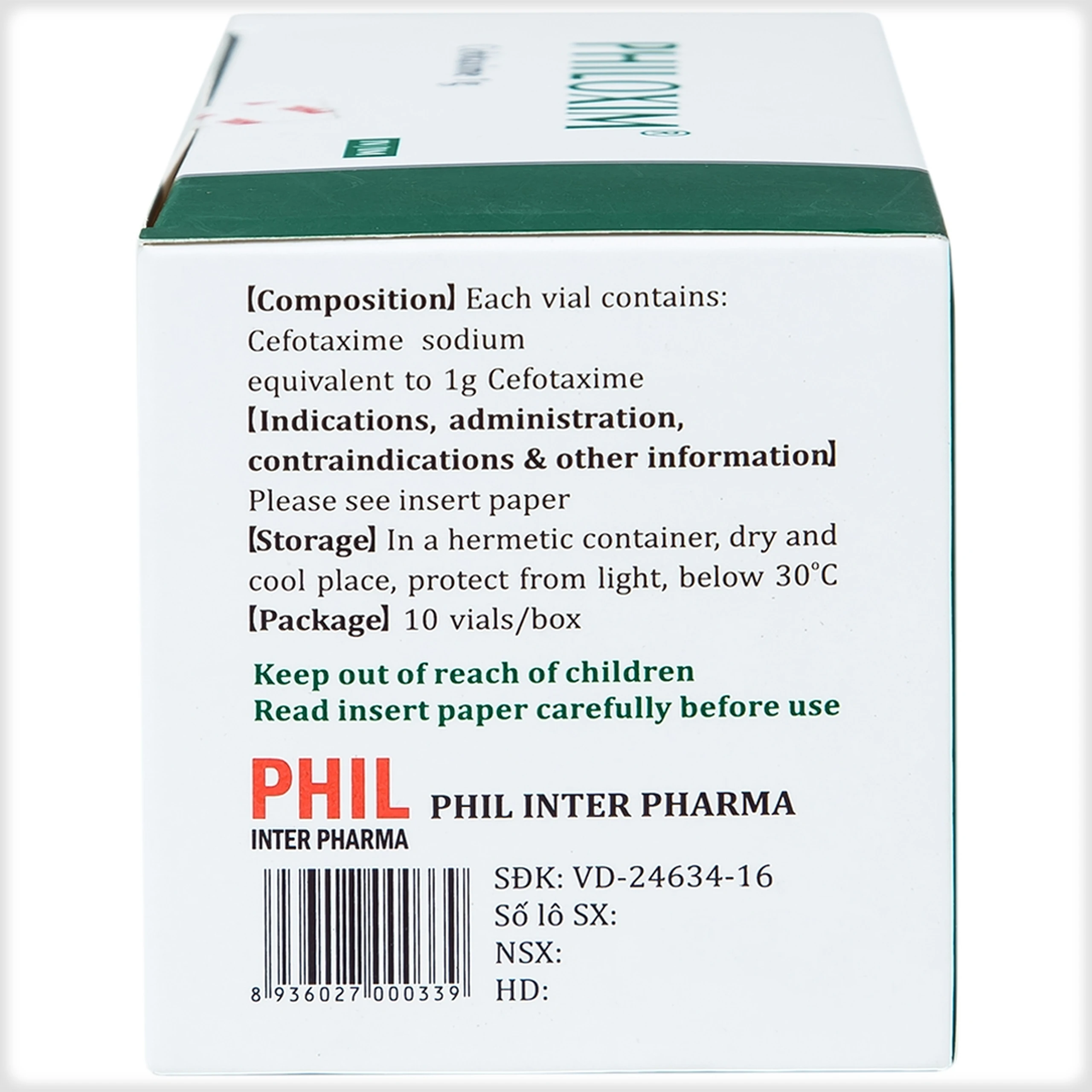 Bột pha tiêm Philoxim 1g Phil Inter Pharma điều trị nhiễm trùng do các chủng vi khuẩn (10 chai)