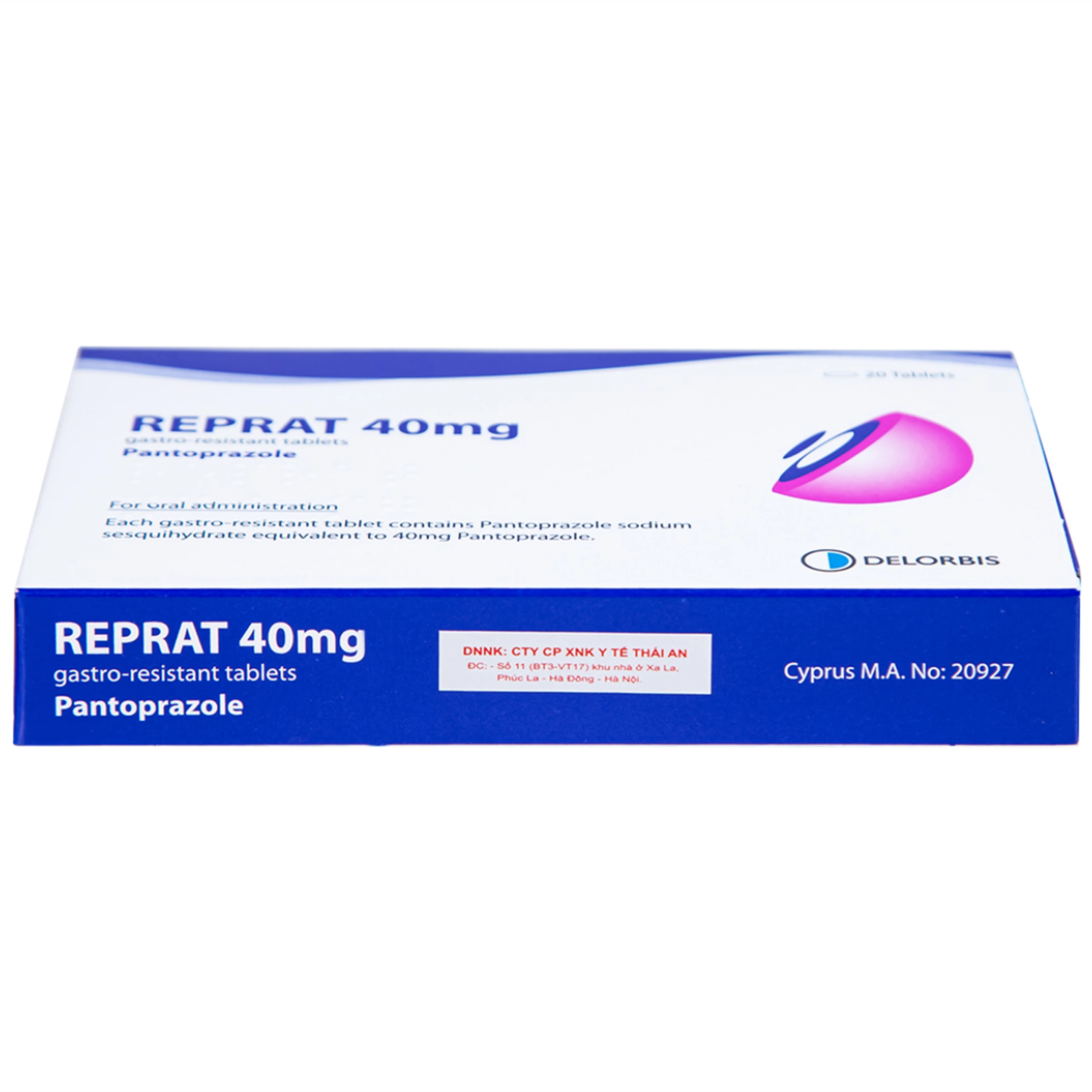 Thuốc Reprat 40mg Delorbis điều trị trào ngược dạ dày, thực quản (2 vỉ x 10 viên)