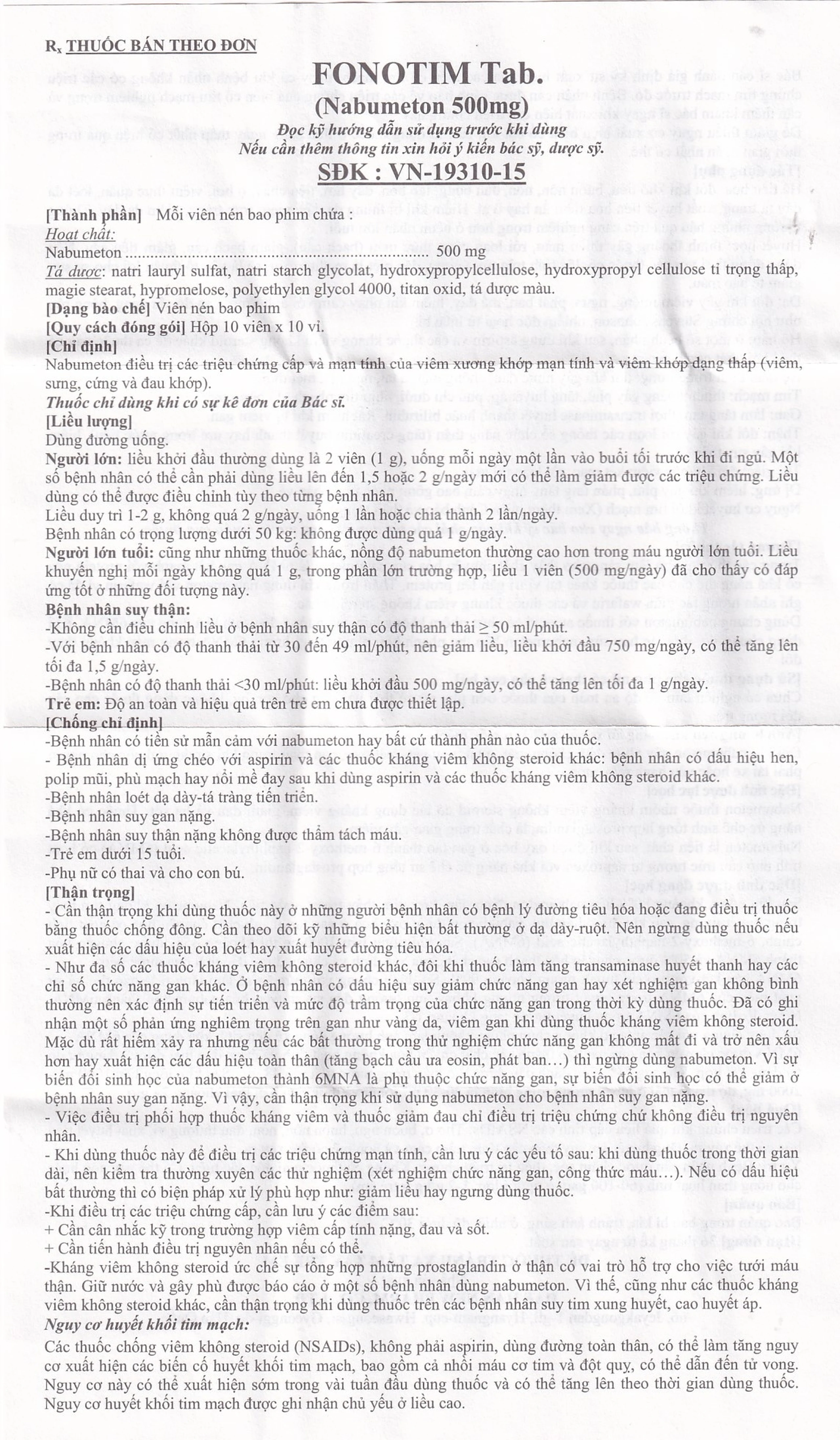 Thuốc Fonotim điều trị viêm xương khớp mạn tính, viêm khớp dạng thấp (10 vỉ x 10 viên)