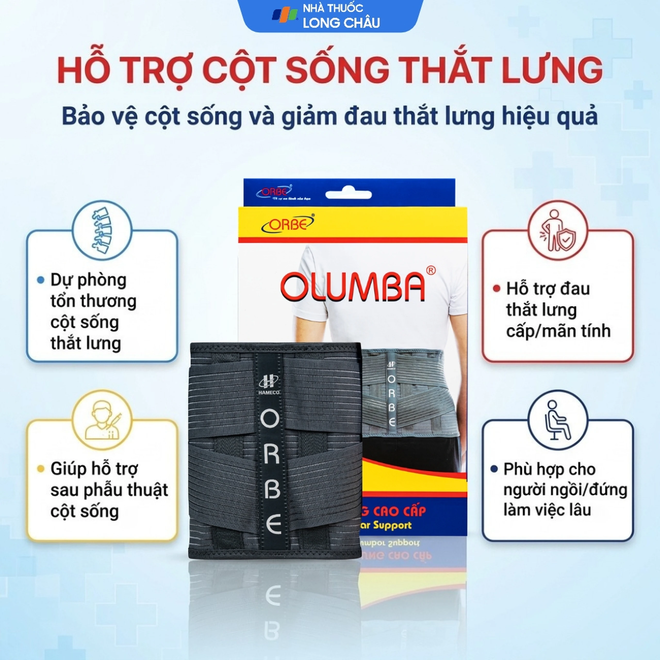 Đai thắt lưng Olumba Orbe size M màu ghi hỗ trợ giảm đau, cố định cột sống 2
