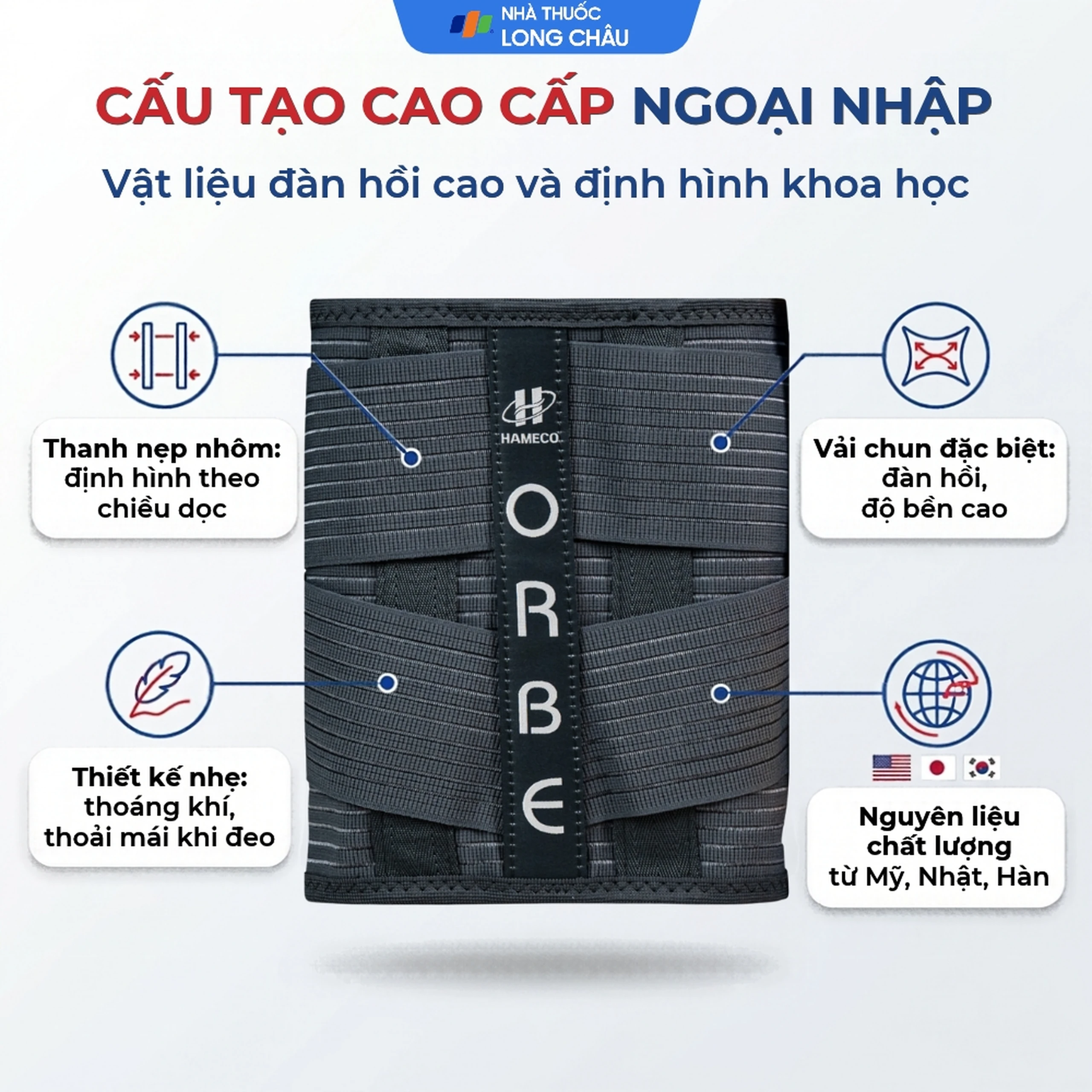 Đai thắt lưng Olumba Orbe size M màu ghi hỗ trợ giảm đau, cố định cột sống 3
