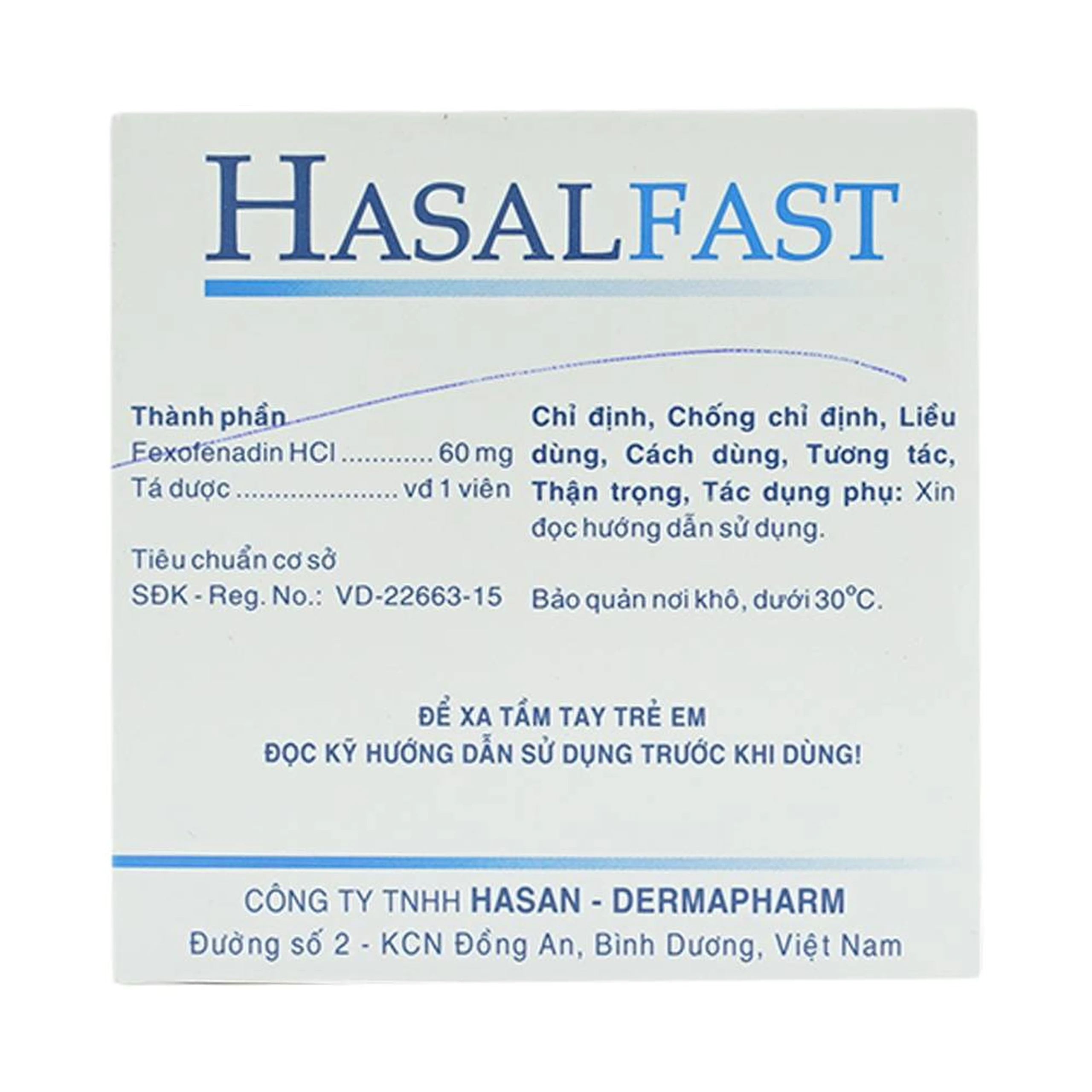 Thuốc Hasalfast Hasan điều trị viêm mũi dị ứng theo mùa, mày đay mạn tính vô căn (10 vỉ x 10 viên)