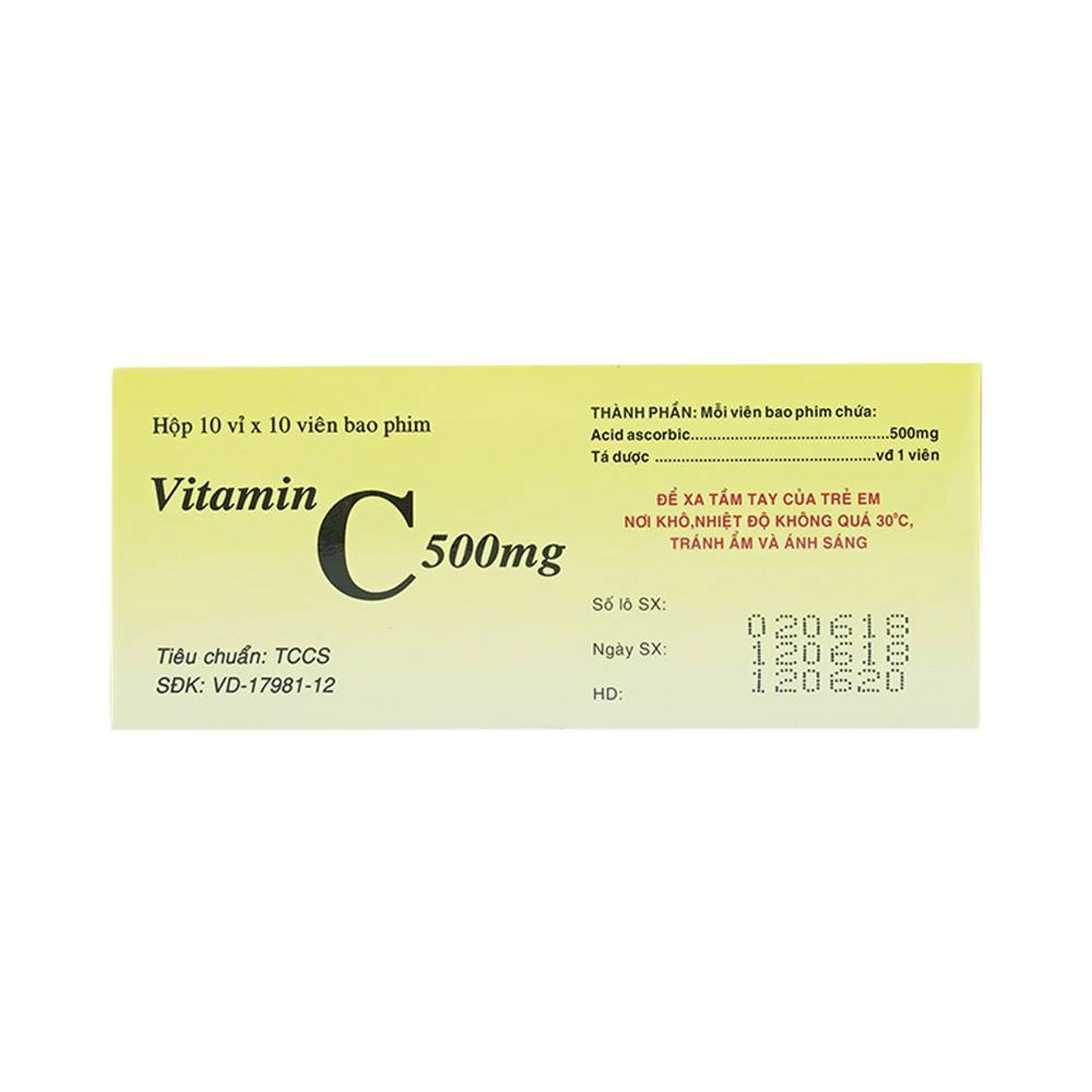 Thuốc Vitamin C 500mg Vidipha điều trị bệnh do thiếu Vitamin C (10 vỉ x 10 viên)