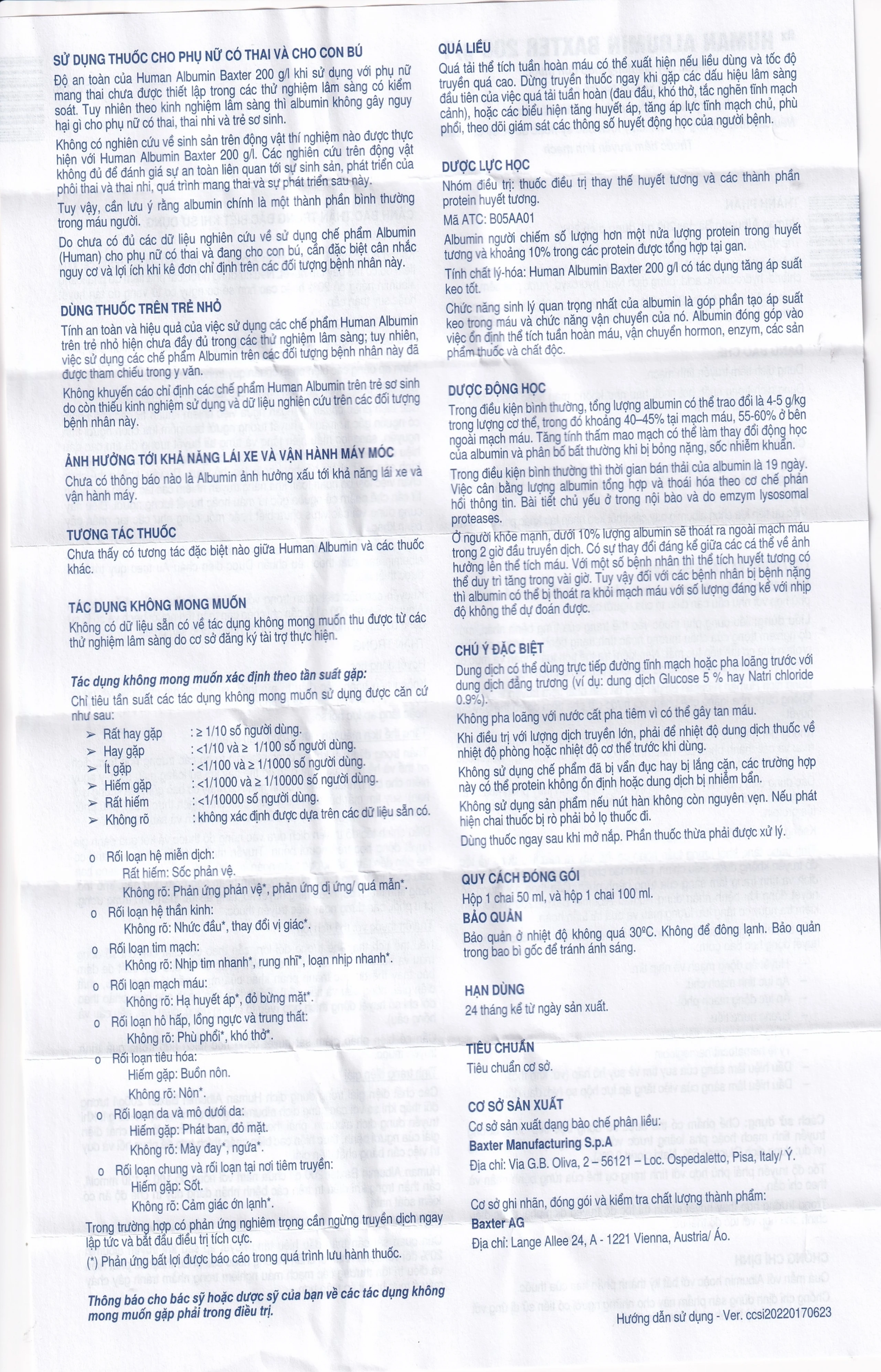 Dung dịch tiêm Human Albumin Takeda 200g/l dùng trong phục hồi và duy trì thể tích máu (50ml)