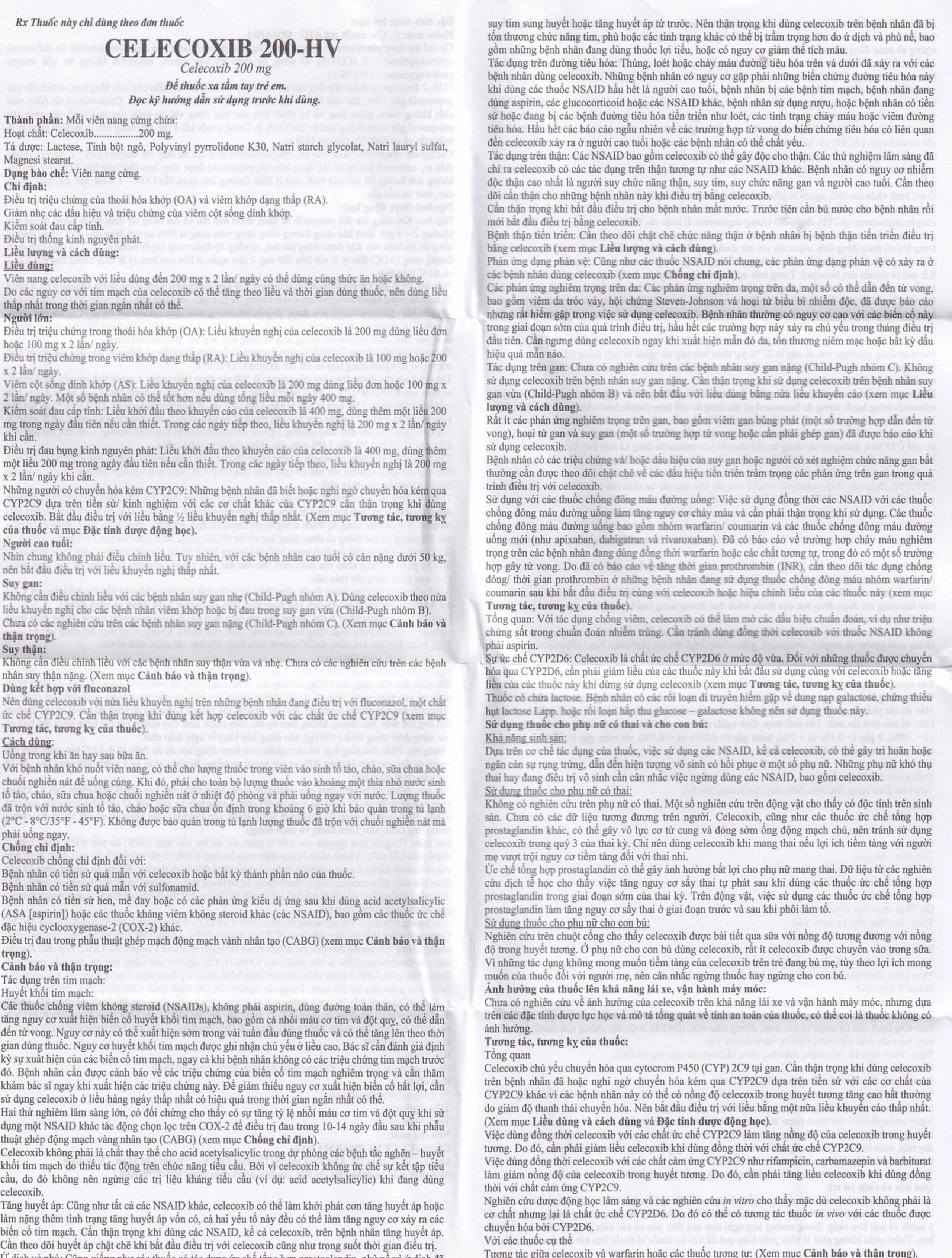 Thuốc Celecoxib 200-HV USP điều trị thoái hóa khớp, viêm khớp dạng thấp (3 vỉ x 10 viên)