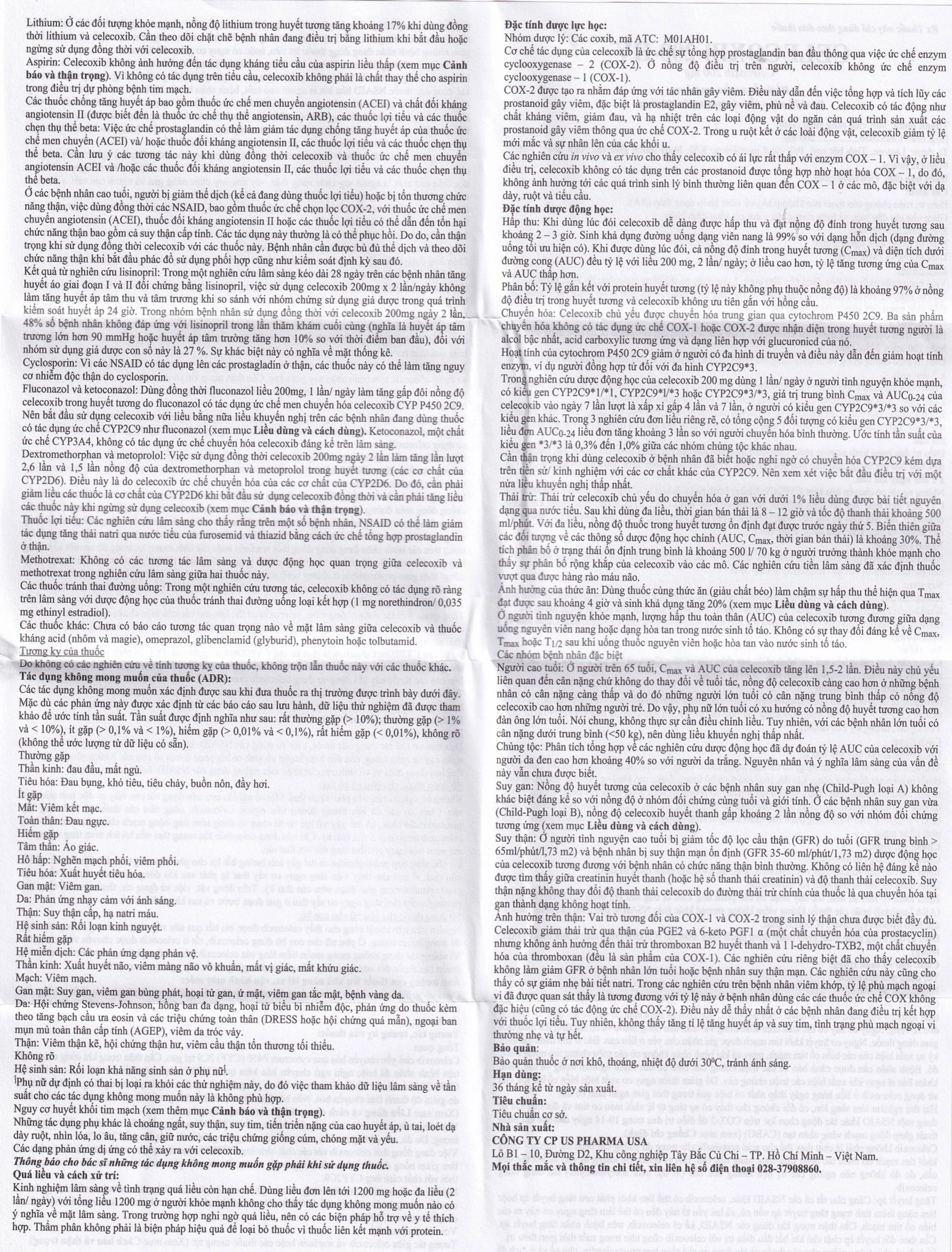 Thuốc Celecoxib 200-HV USP điều trị thoái hóa khớp, viêm khớp dạng thấp (3 vỉ x 10 viên)