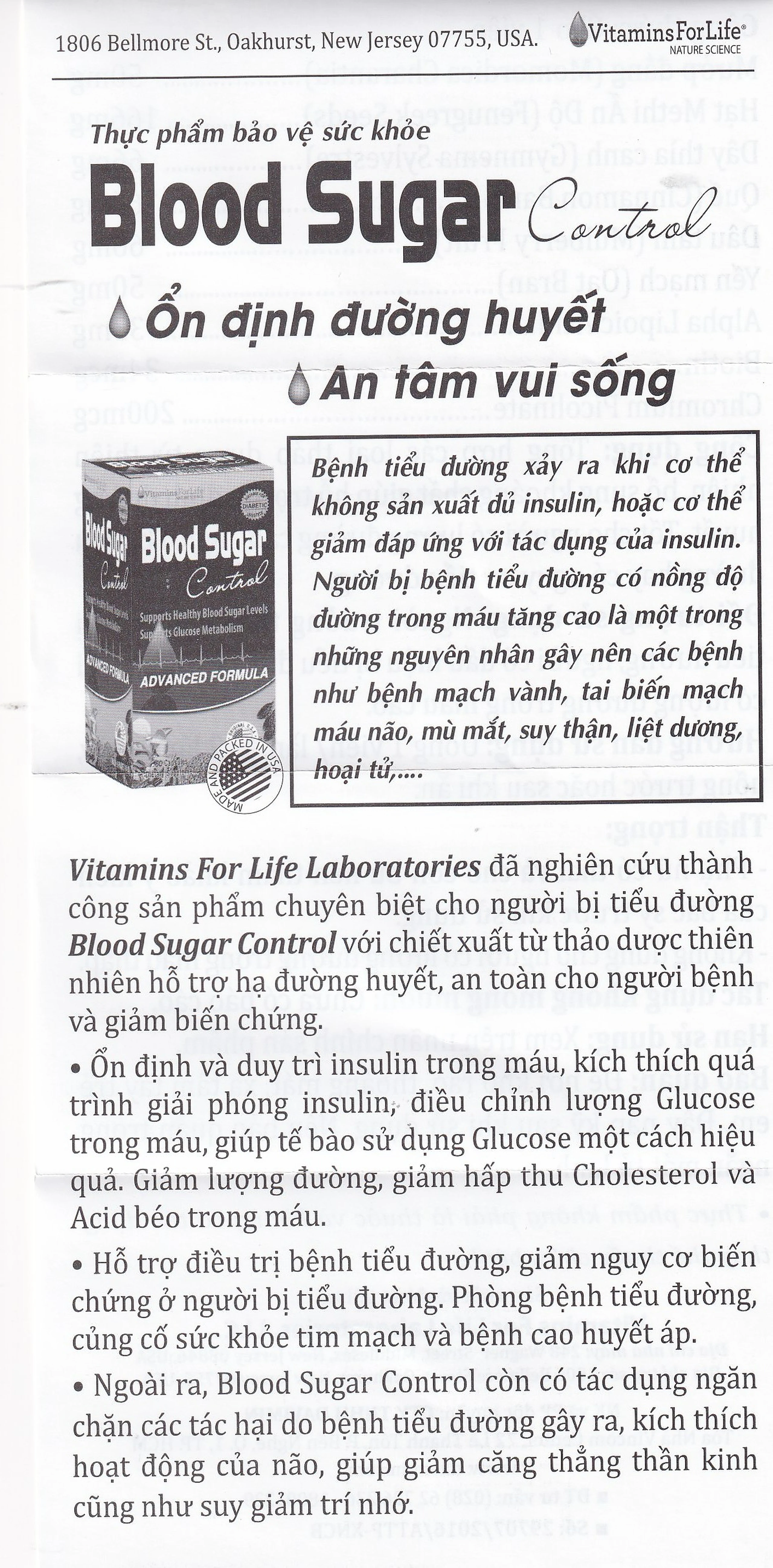 Viên uống ổn định đường huyết, tốt cho người bị tiểu đường Blood Sugar Control Vitamins For Life (60 viên)