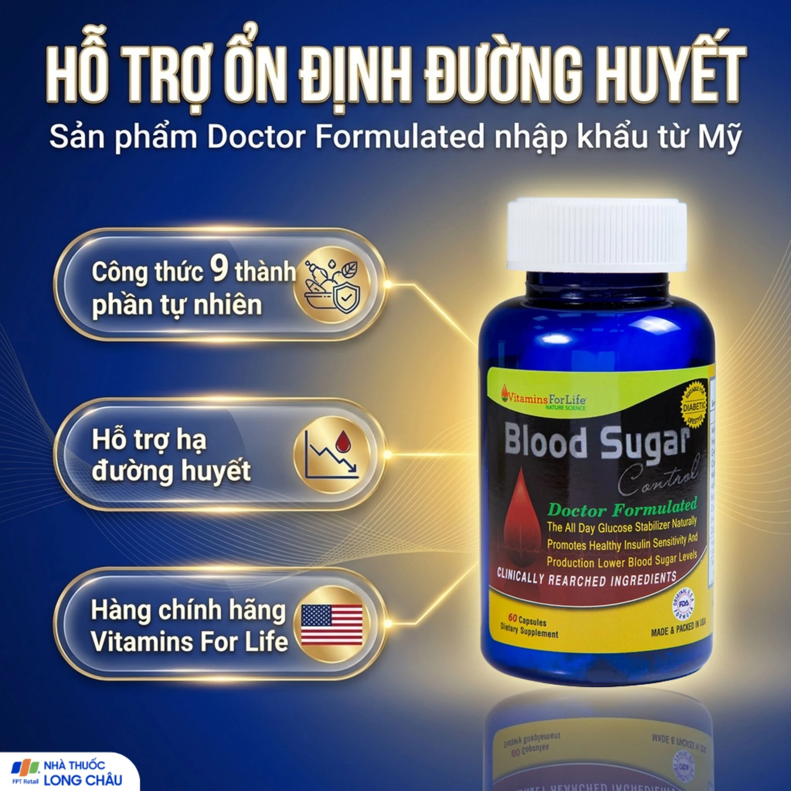 Viên uống ổn định đường huyết, tốt cho người bị tiểu đường Blood Sugar Control Vitamins For Life (60 viên) 2