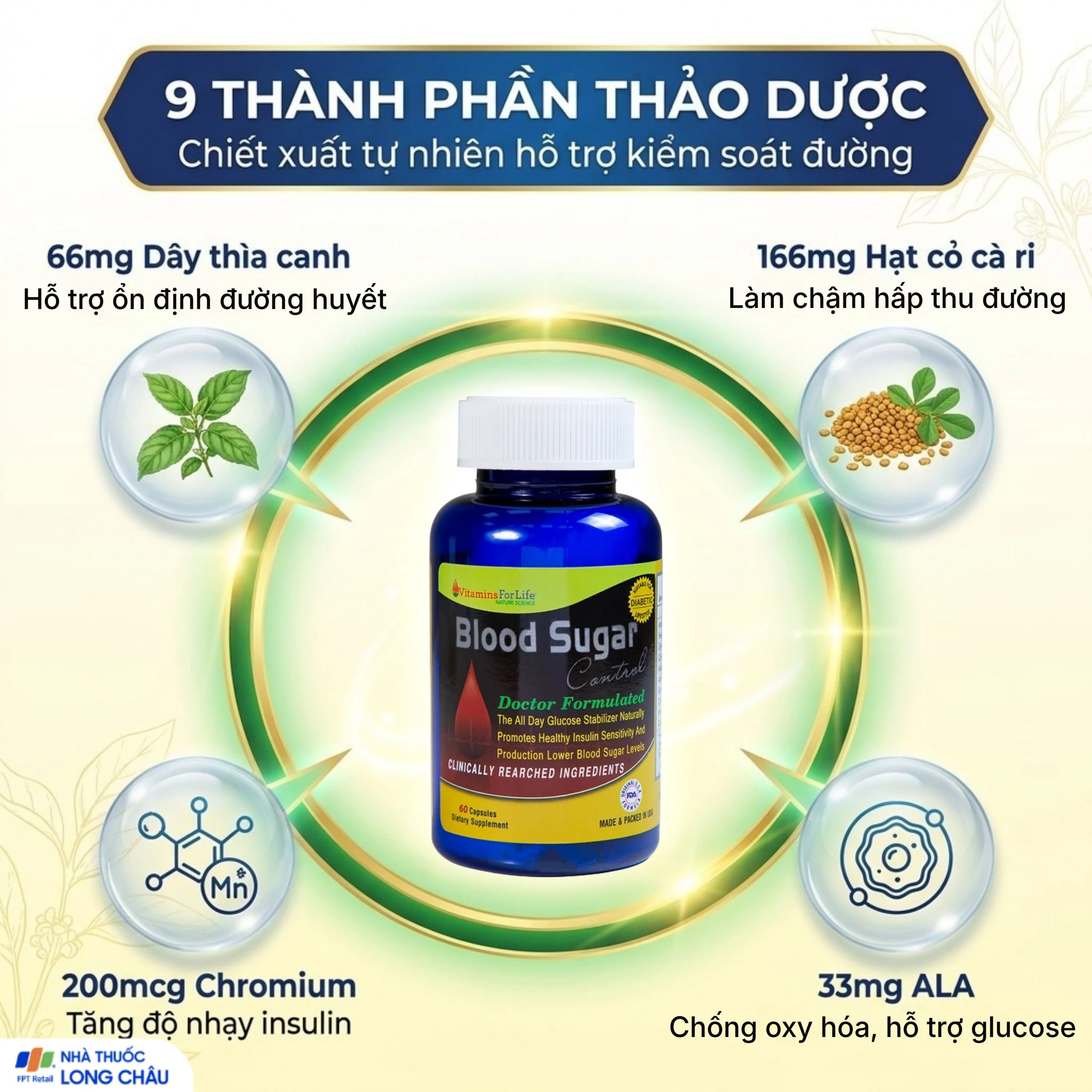 Viên uống ổn định đường huyết, tốt cho người bị tiểu đường Blood Sugar Control Vitamins For Life (60 viên) 3