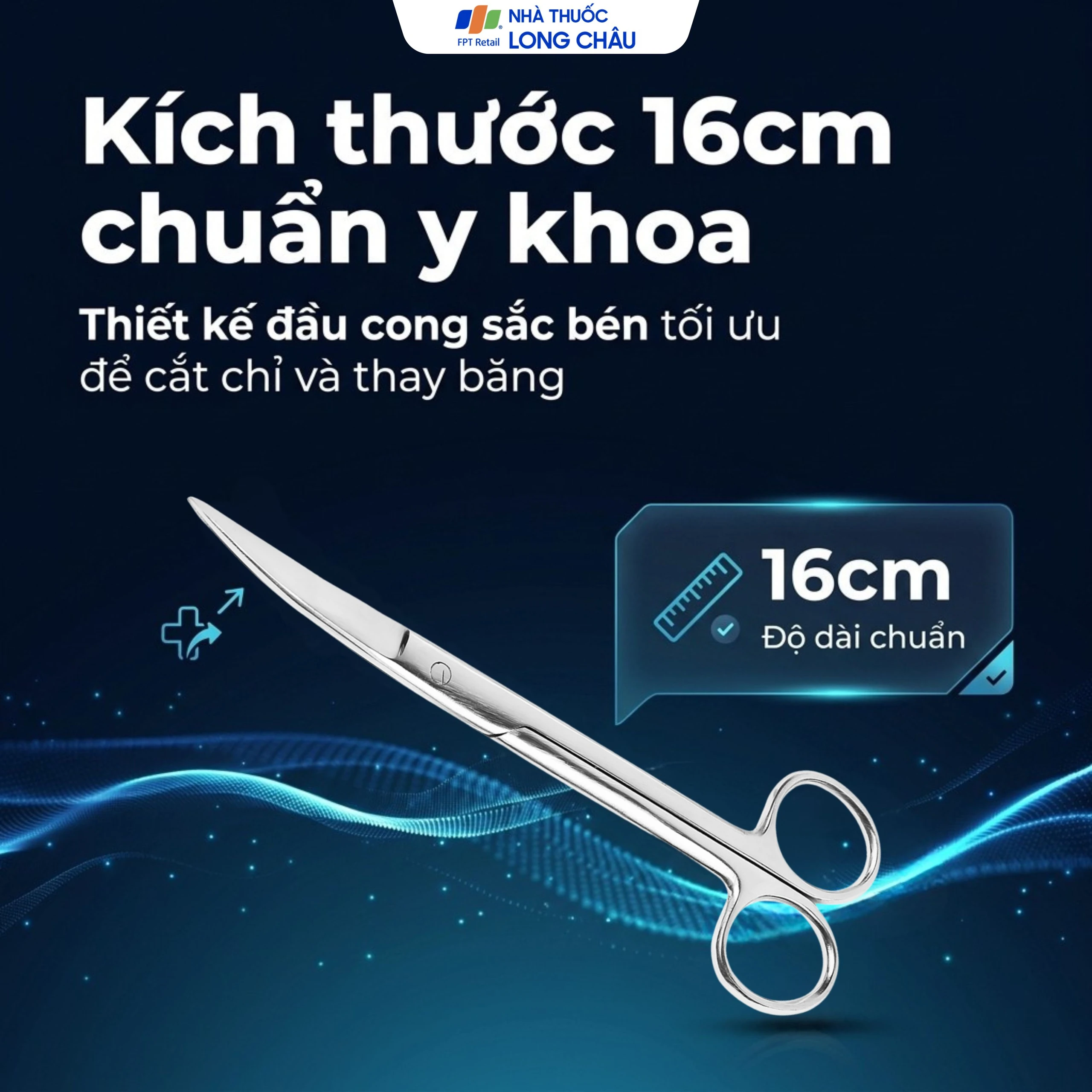 Kéo cong 2 đầu nhọn size 16cm dùng cắt gòn thay băng cho bệnh nhân 4