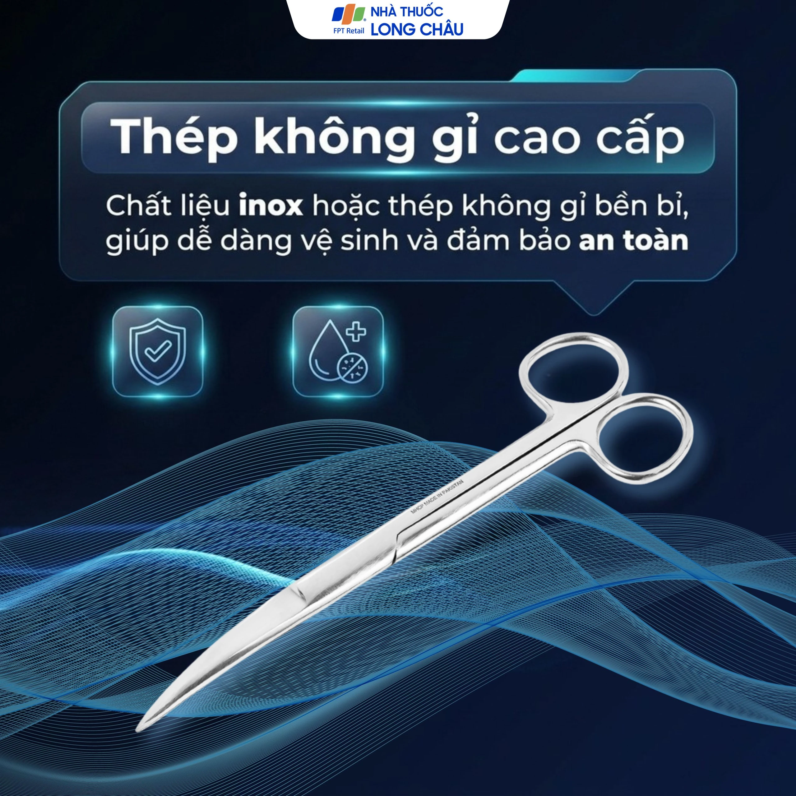 Kéo cong 2 đầu nhọn size 16cm dùng cắt gòn thay băng cho bệnh nhân 5