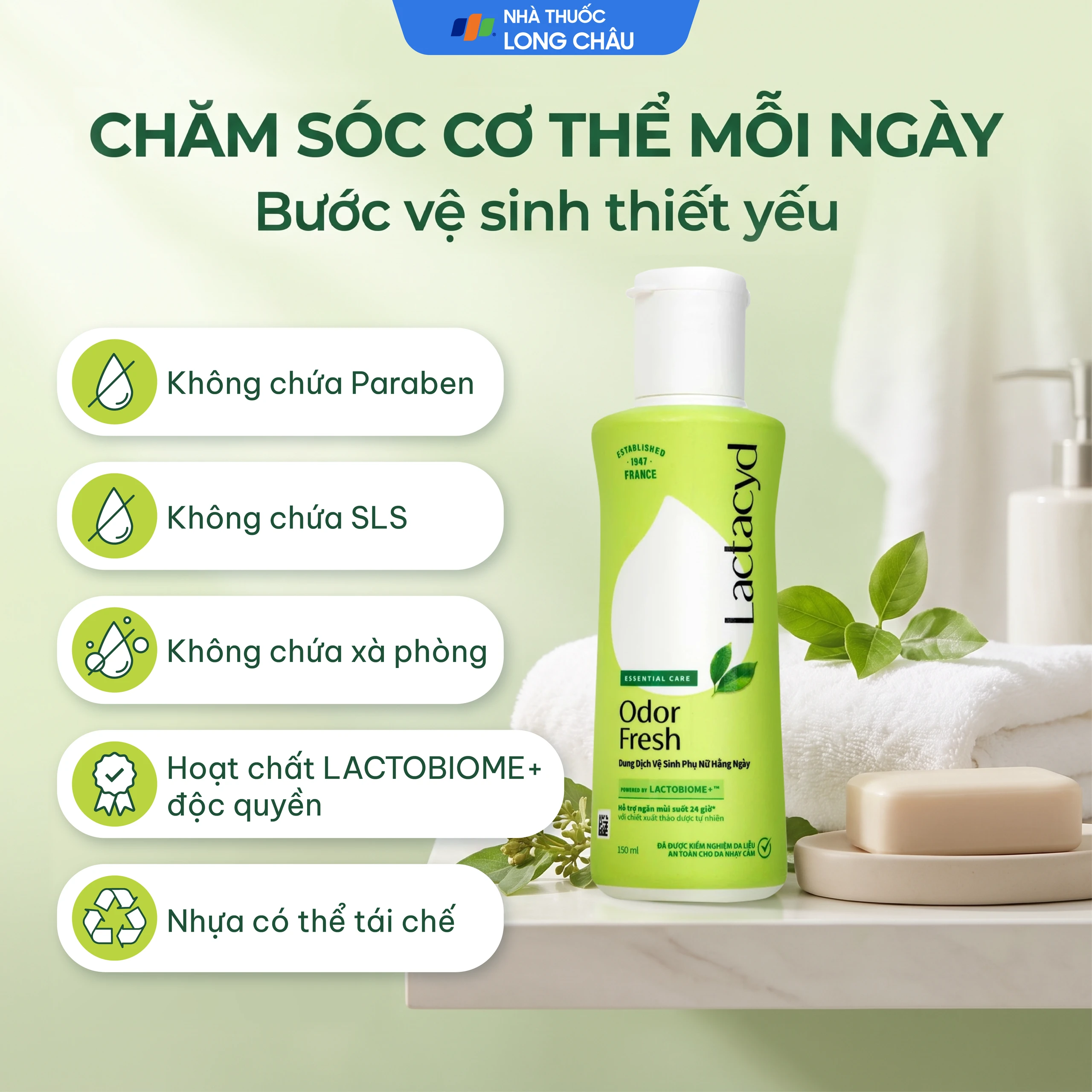 Dung dịch vệ sinh phụ nữ Lactacyd Odor Fresh ngăn mùi suốt 24h (150ml) 6