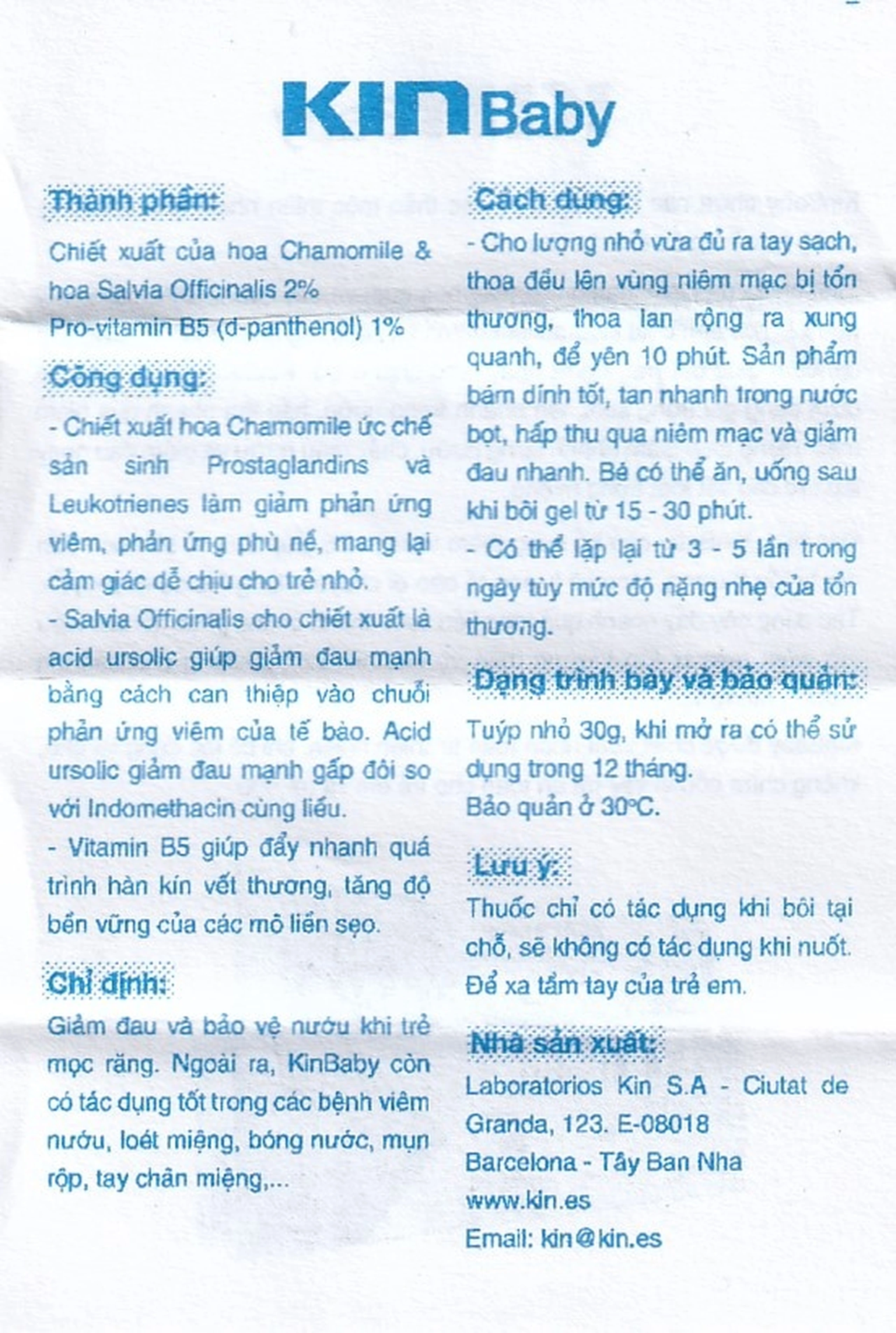 Gel bôi giảm đau mọc răng cho trẻ em Kin Baby Teething 30ml