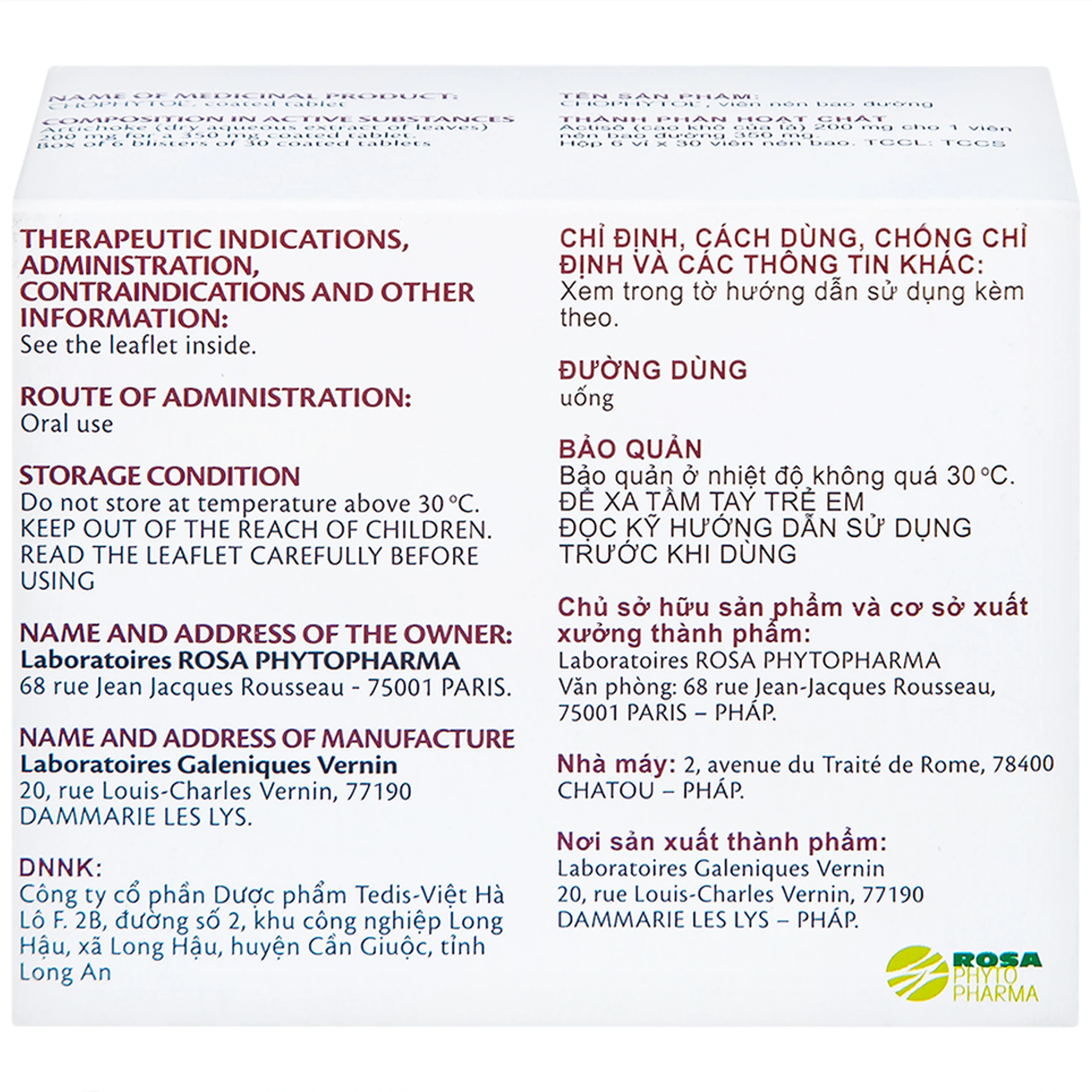 Thuốc Chophytol Phyto thông mật, lợi mật (6 vỉ x 30 viên)