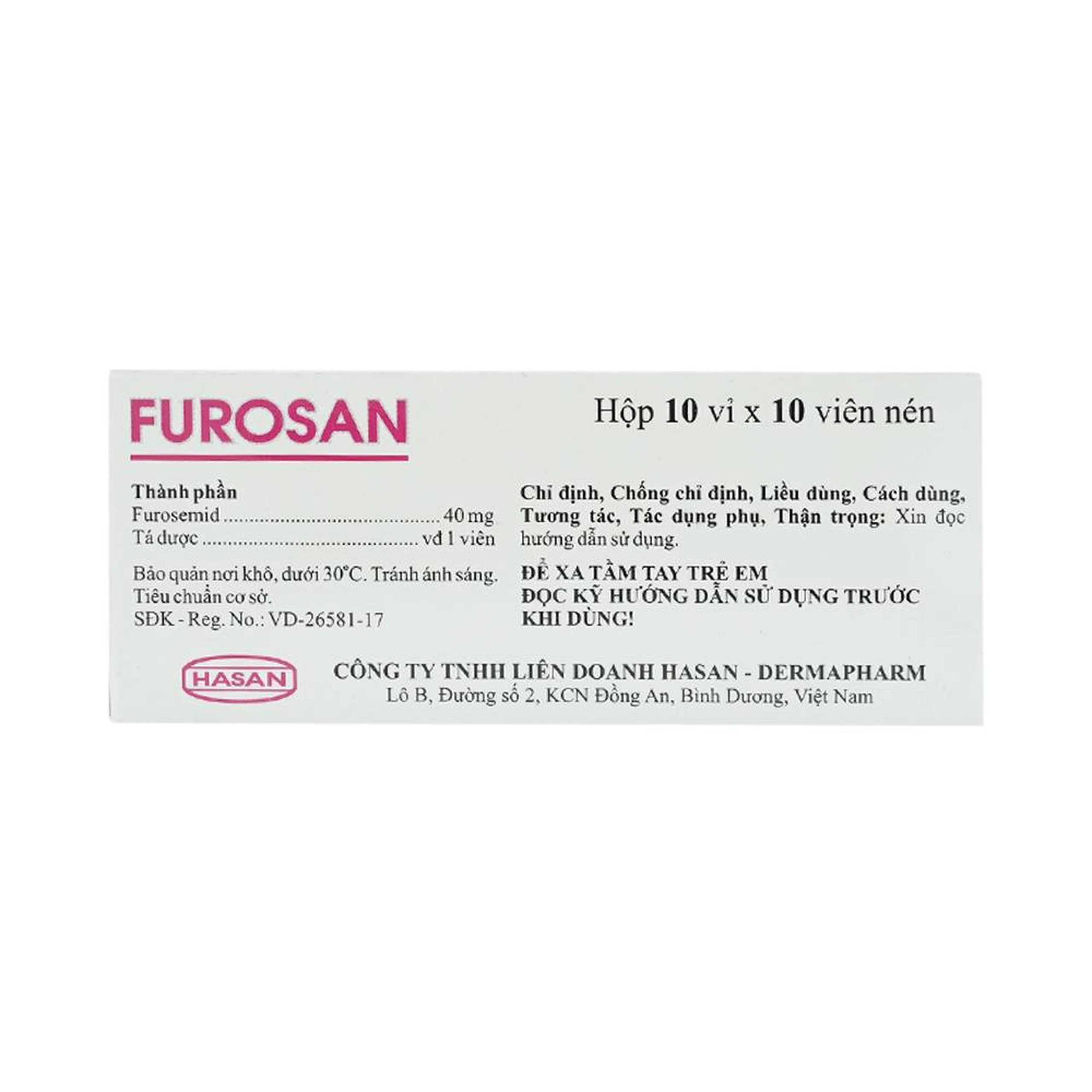 Thuốc Furosan 40mg Hasan điều trị phù, tăng huyết áp nhẹ hay trung bình (10 vỉ x 10 viên)