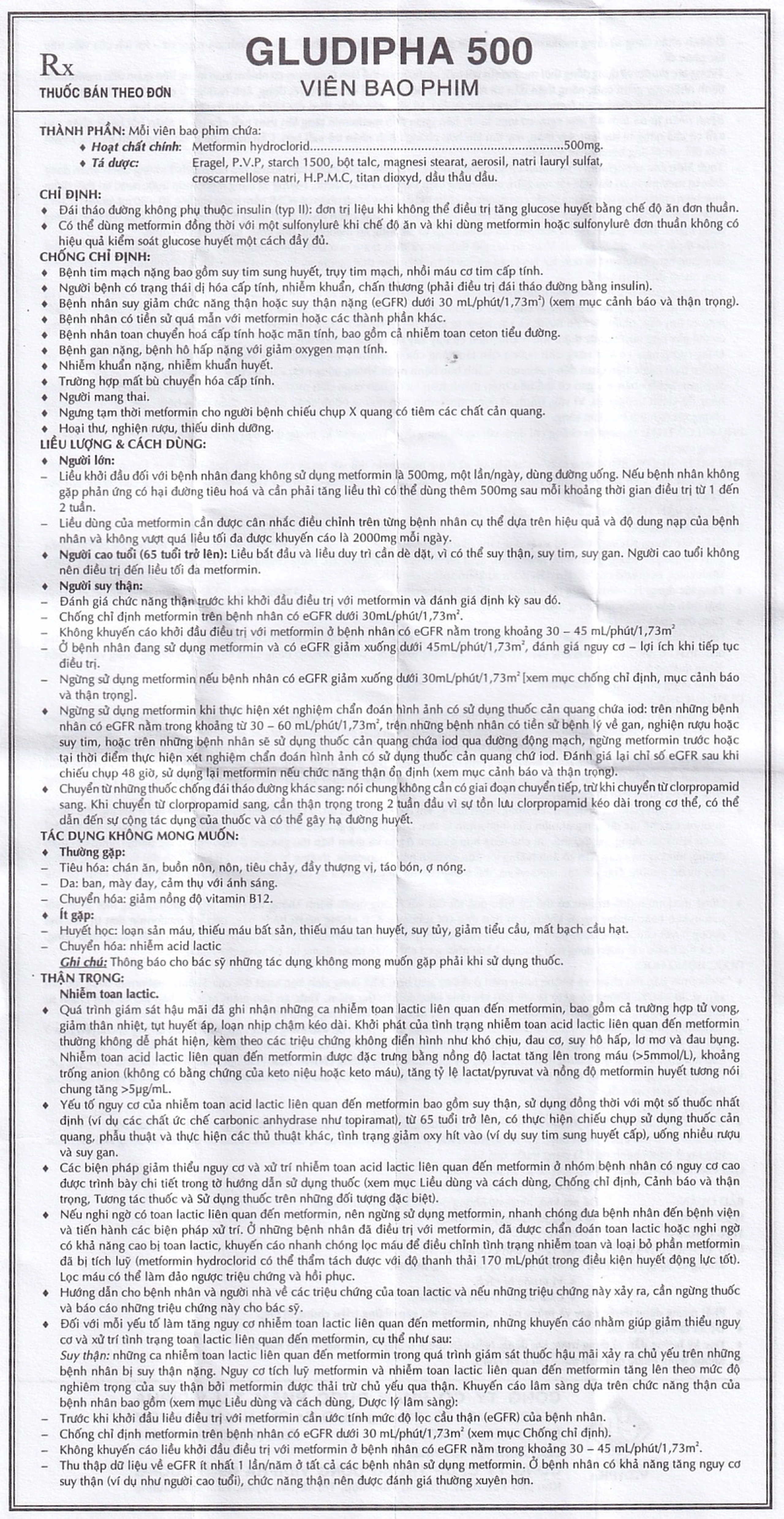 Thuốc Gludipha 500 Vidipha điều trị đái tháo đường típ 2 (5 vỉ x 10 viên)
