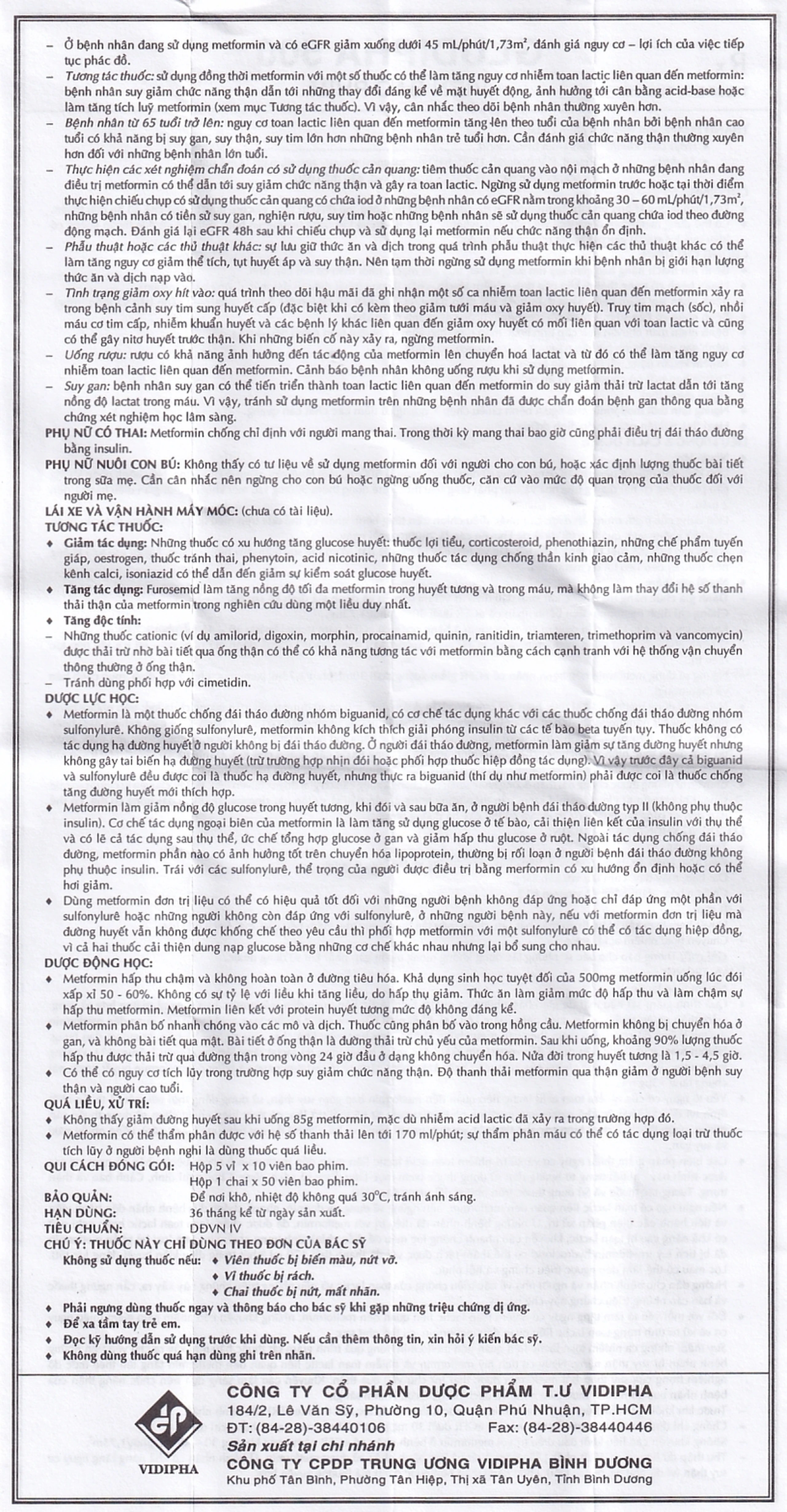 Thuốc Gludipha 500 Vidipha điều trị đái tháo đường típ 2 (5 vỉ x 10 viên)