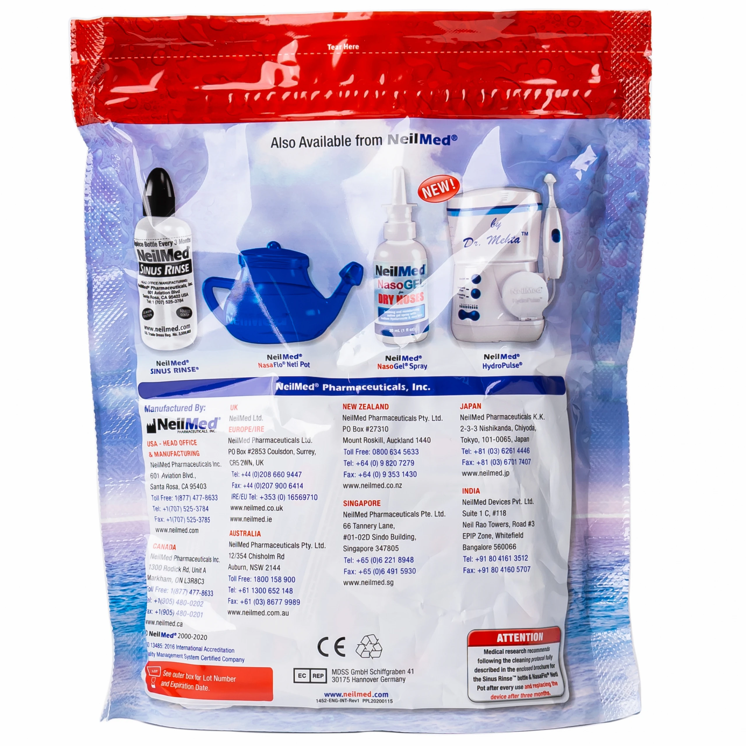 Bộ rửa mũi Neilmed Sinus Rinse (1 bình + 60 gói) làm sạch và ngăn ngừa viêm xoang, viêm mũi dị ứng