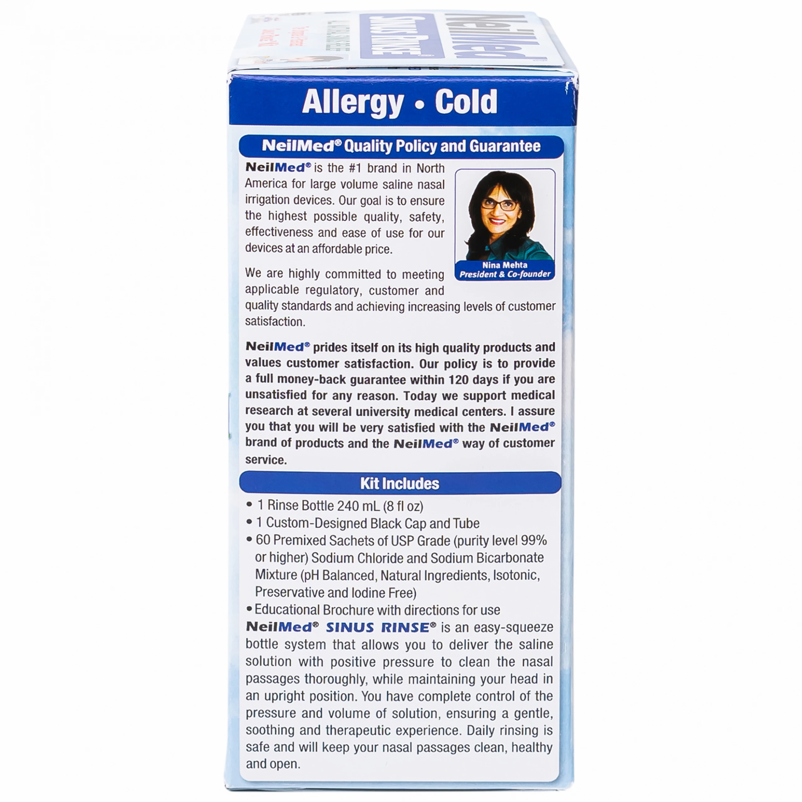 Bộ rửa mũi Neilmed Sinus Rinse (1 bình + 60 gói) làm sạch và ngăn ngừa viêm xoang, viêm mũi dị ứng