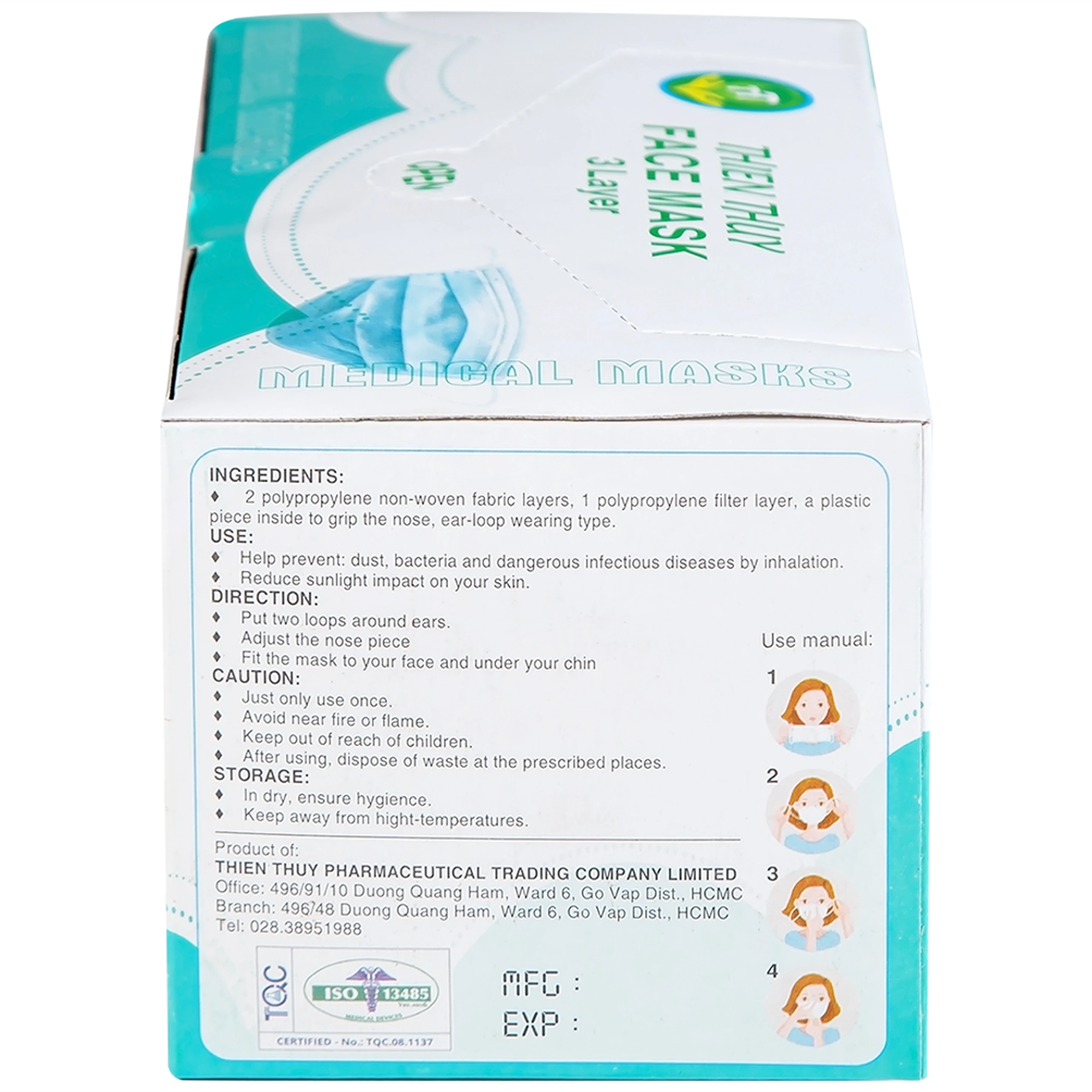 Khẩu trang 3 lớp Thiên Thủy màu xanh (50 cái)